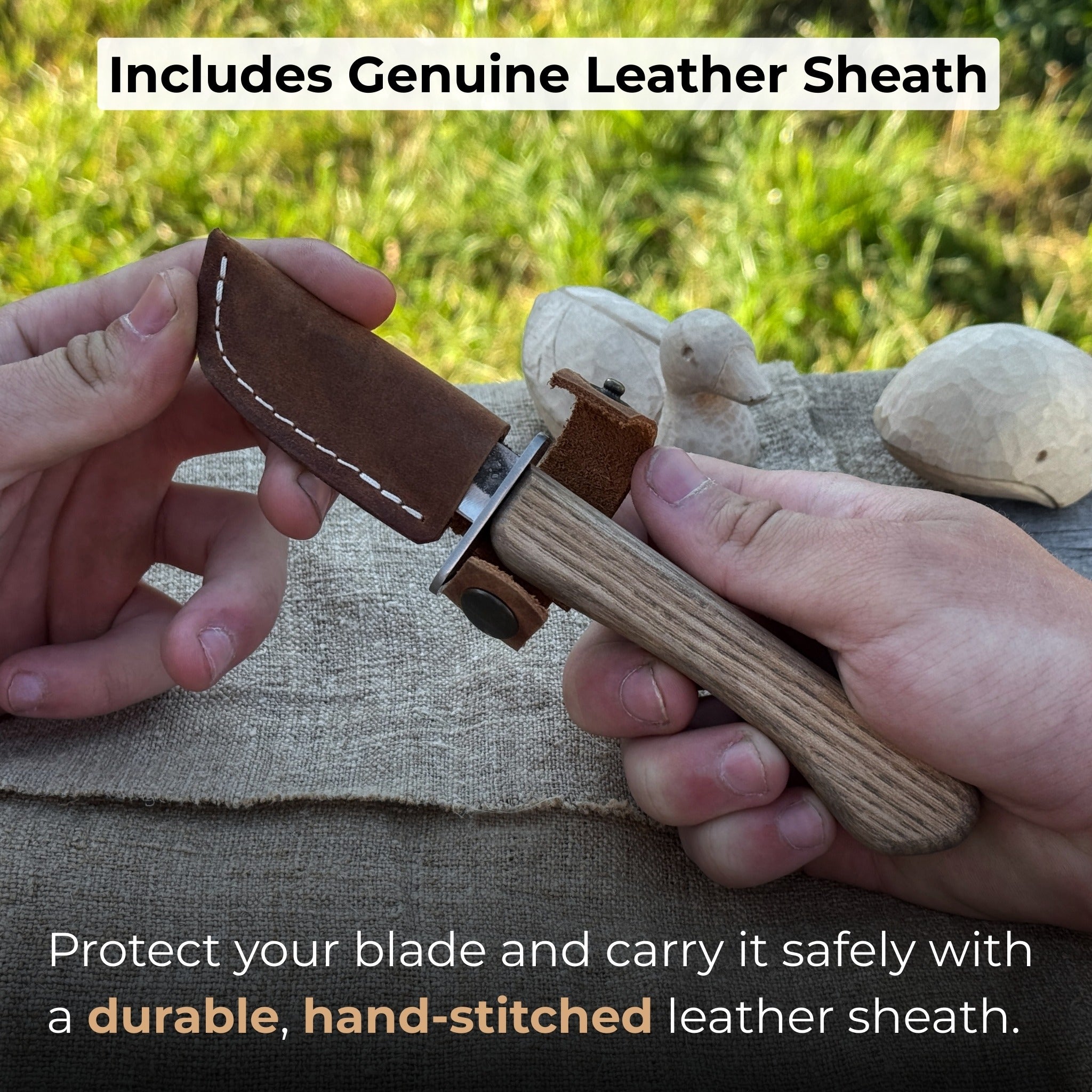 Beginner’s Woodcarving Knife with Leather Sheath, 6 cm (2.36 inches) - Randy's LLC