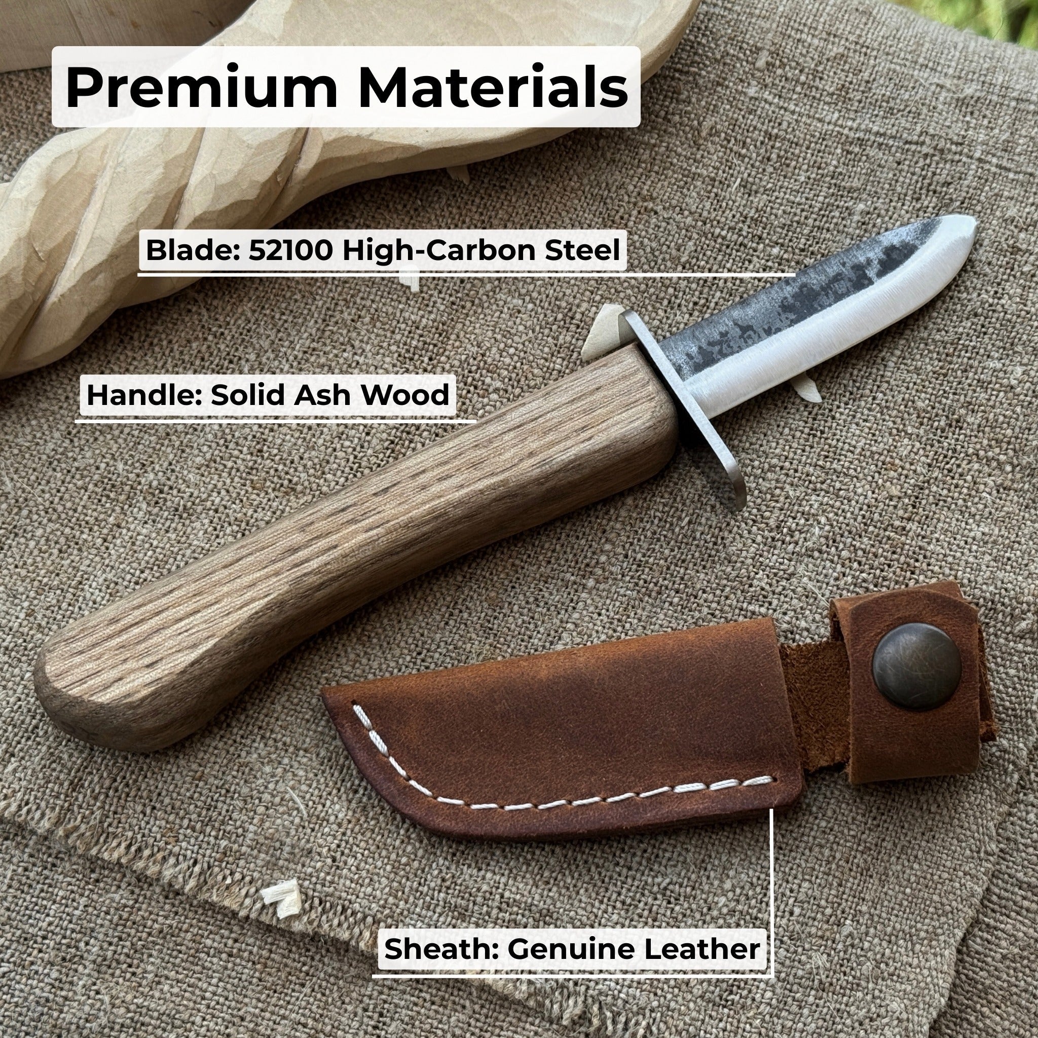 Beginner’s Woodcarving Knife with Leather Sheath, 6 cm (2.36 inches) - Randy's LLC