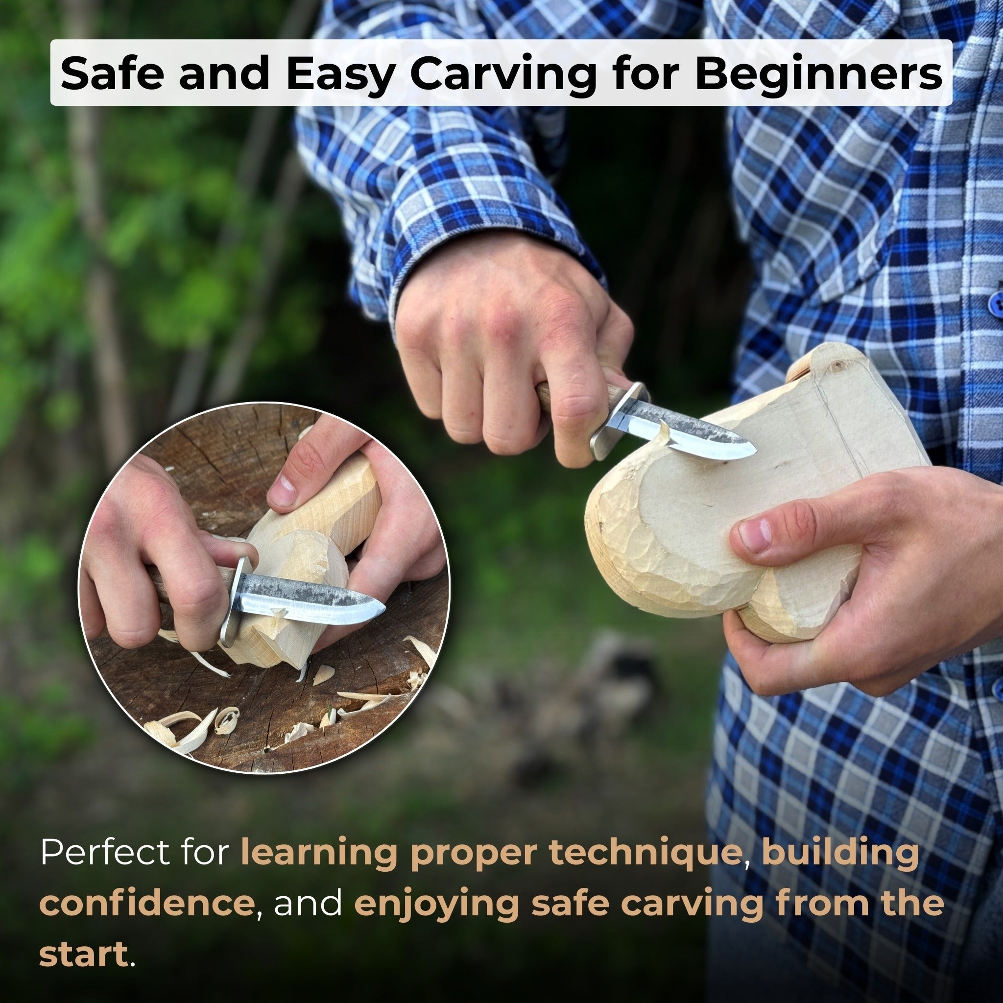 Beginner’s Woodcarving Knife with Leather Sheath, 6 cm (2.36 inches) - Randy's LLC