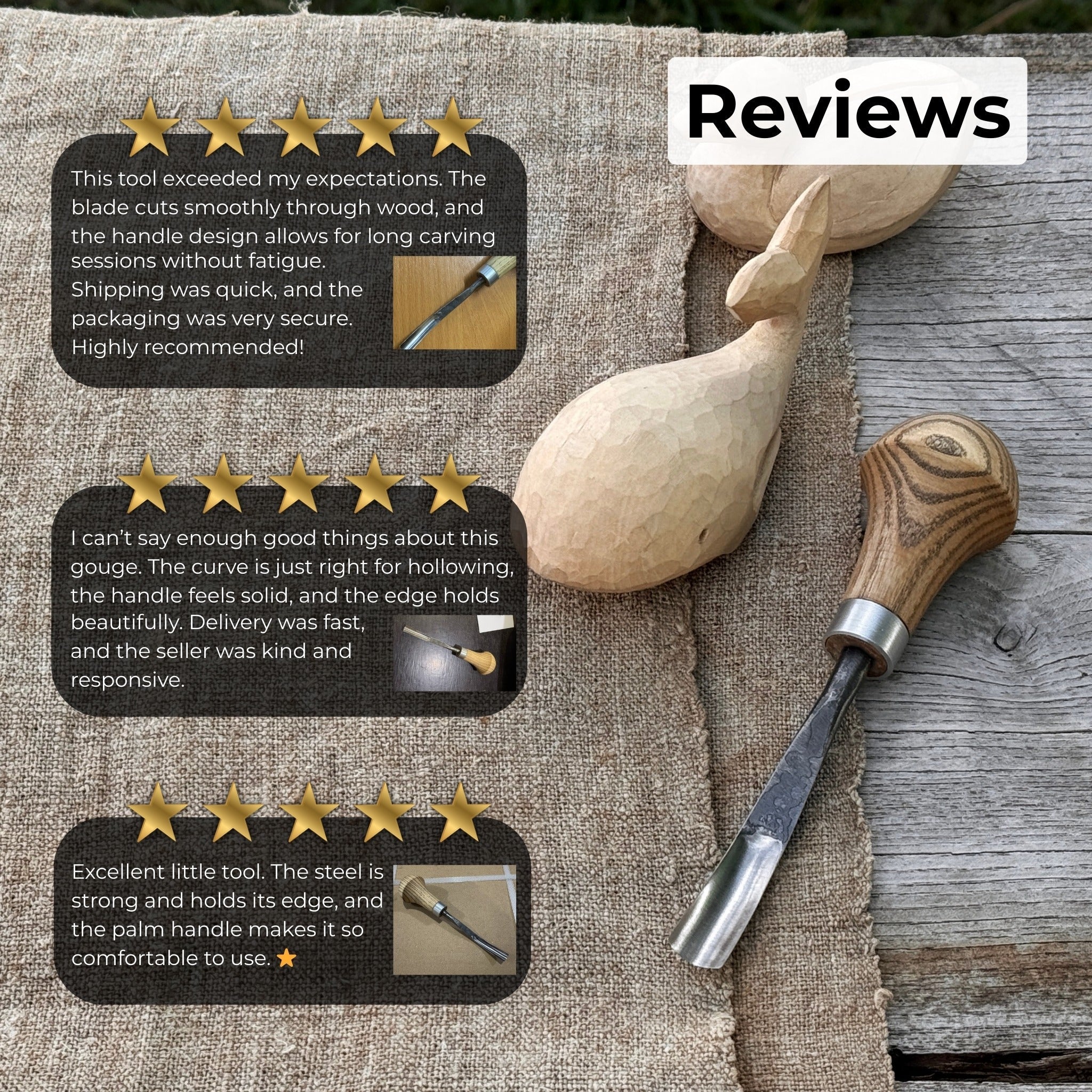 Bent Carving Gouge with Palm Handle – 8 mm / 12 mm (0.31 / 0.47 inches) - Randy's LLC