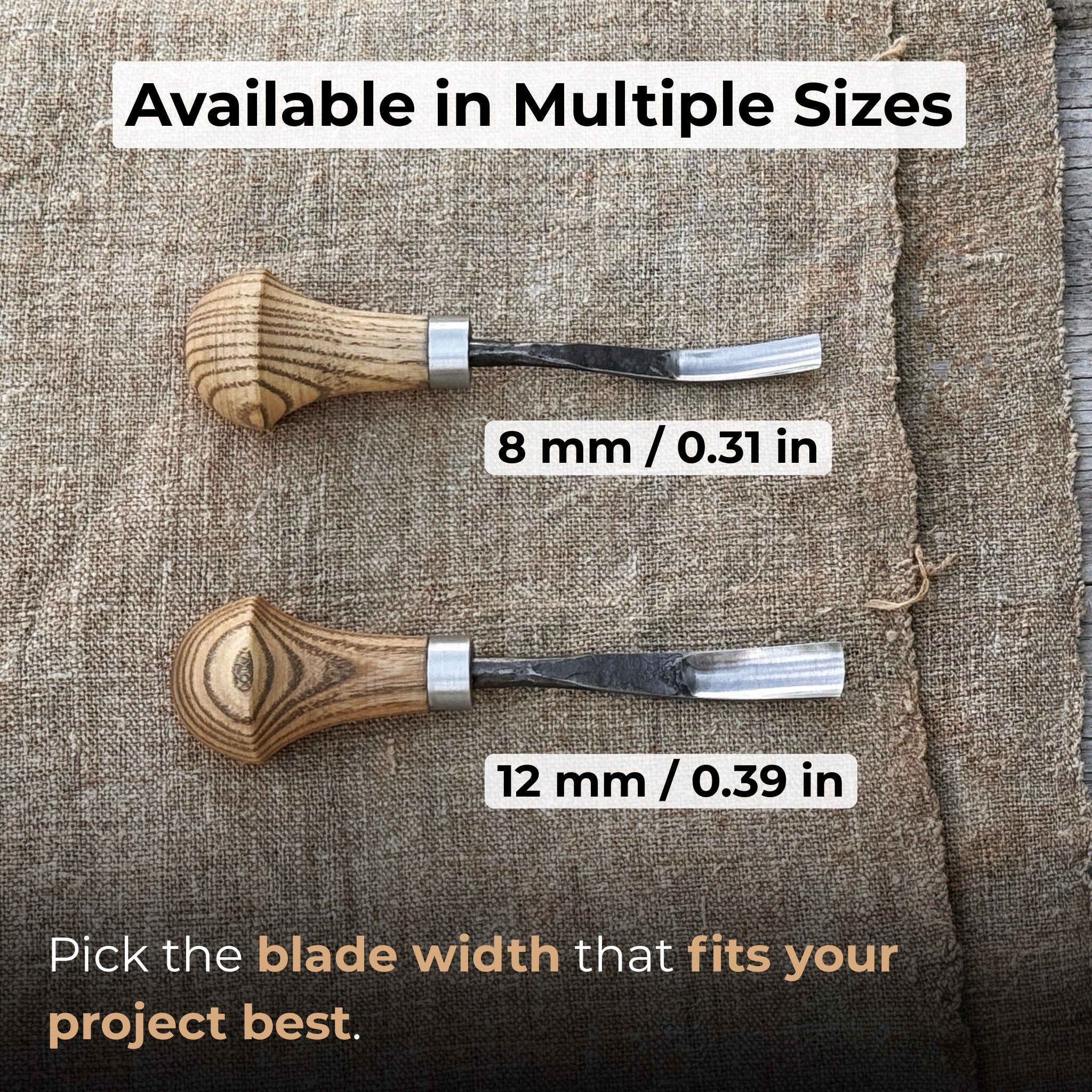 Bent Carving Gouge with Palm Handle – 8 mm / 12 mm (0.31 / 0.47 inches) - Randy's LLC