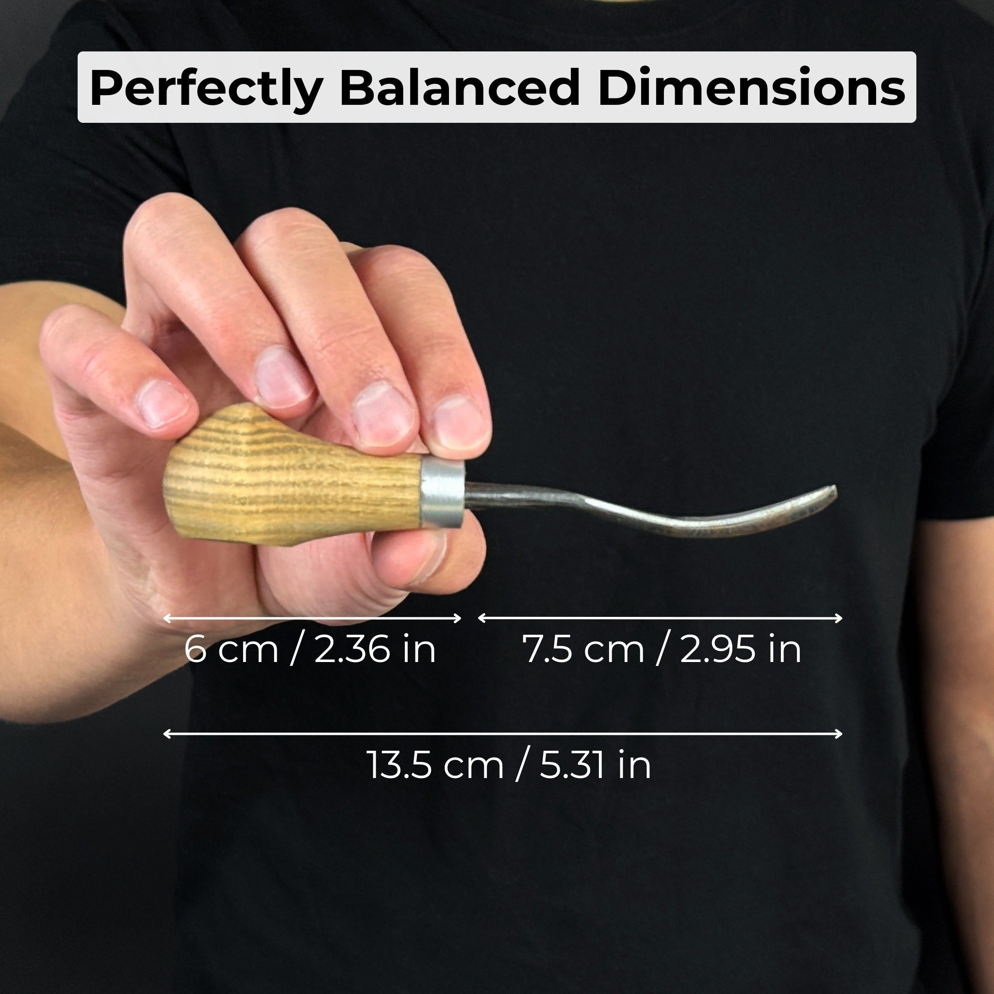 Bent Carving Gouge with Palm Handle – 8 mm / 12 mm (0.31 / 0.47 inches) - Randy's LLC