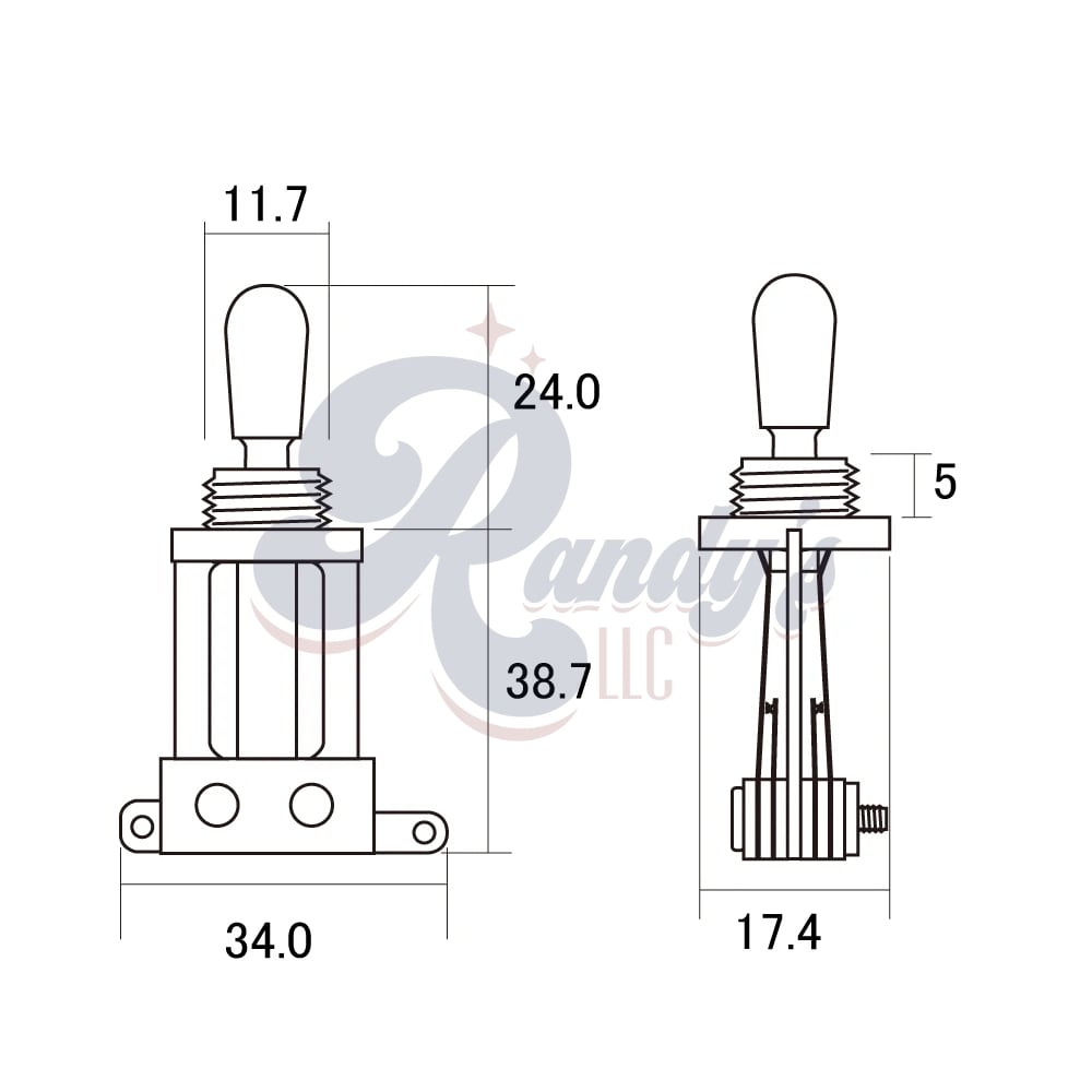 Switchcraft 3-Way Toggle Switch (Straight/Long) - Fits Gibson® Les Paul® - Randy's LLC