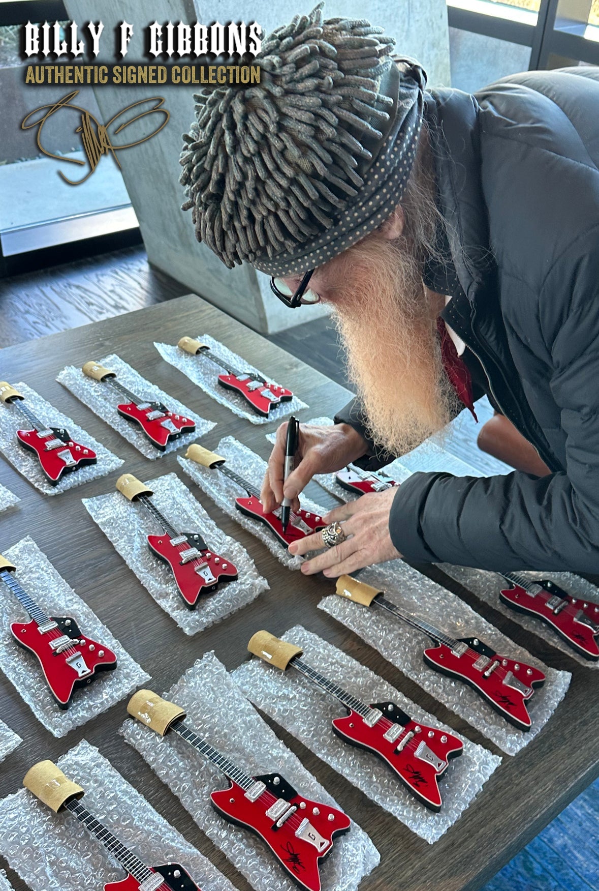 Billy F Gibbons AUTOGRAPHED COLLECTION Signature 1:4 Scale Mini Guitar Models - 1ST EDITION 2023 - Randy's LLC