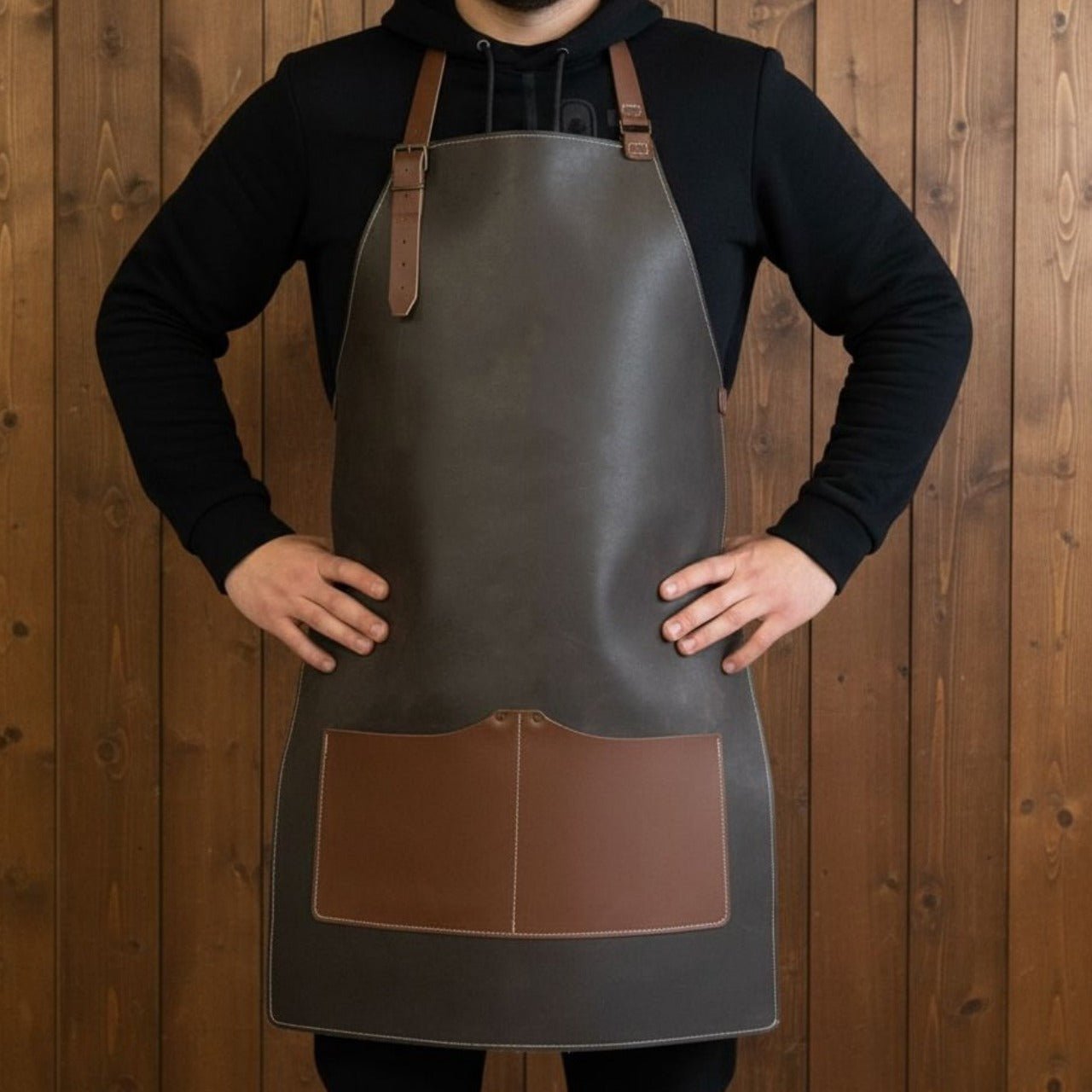 Black Leather Apron with Adjustable Straps and Pockets - Randy's LLC
