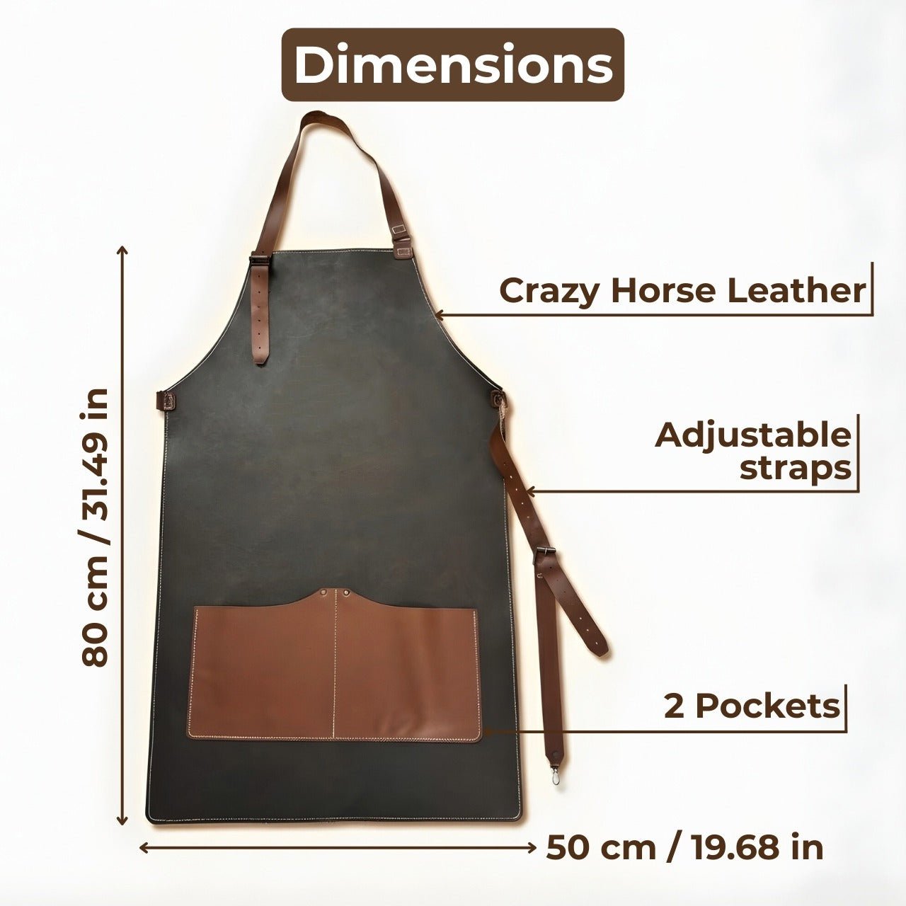 Black Leather Apron with Adjustable Straps and Pockets - Randy's LLC