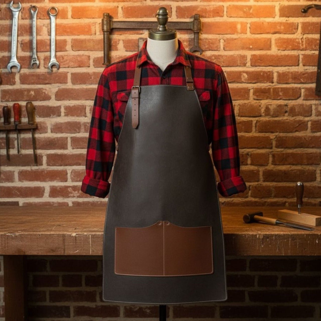 Black Leather Apron with Adjustable Straps and Pockets - Randy's LLC