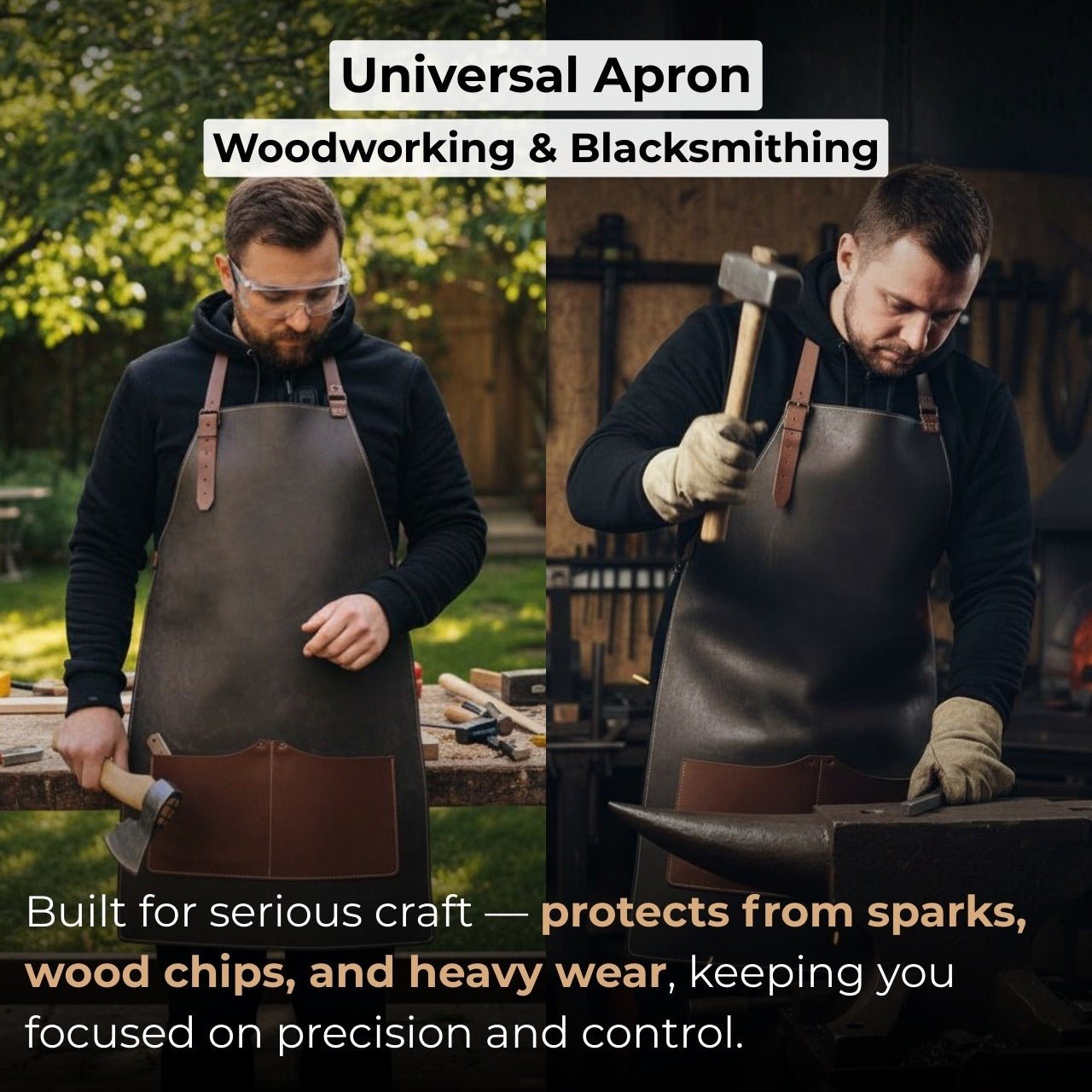 Black Leather Apron with Adjustable Straps and Pockets - Randy's LLC