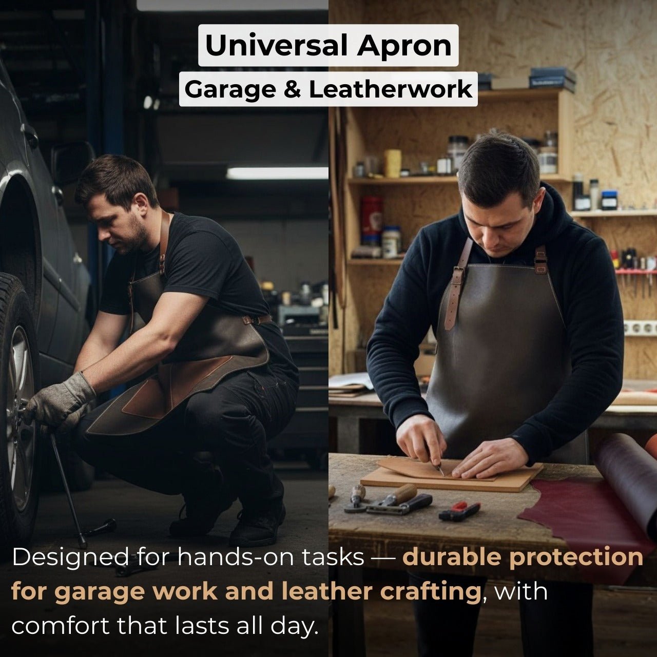 Black Leather Apron with Adjustable Straps and Pockets - Randy's LLC