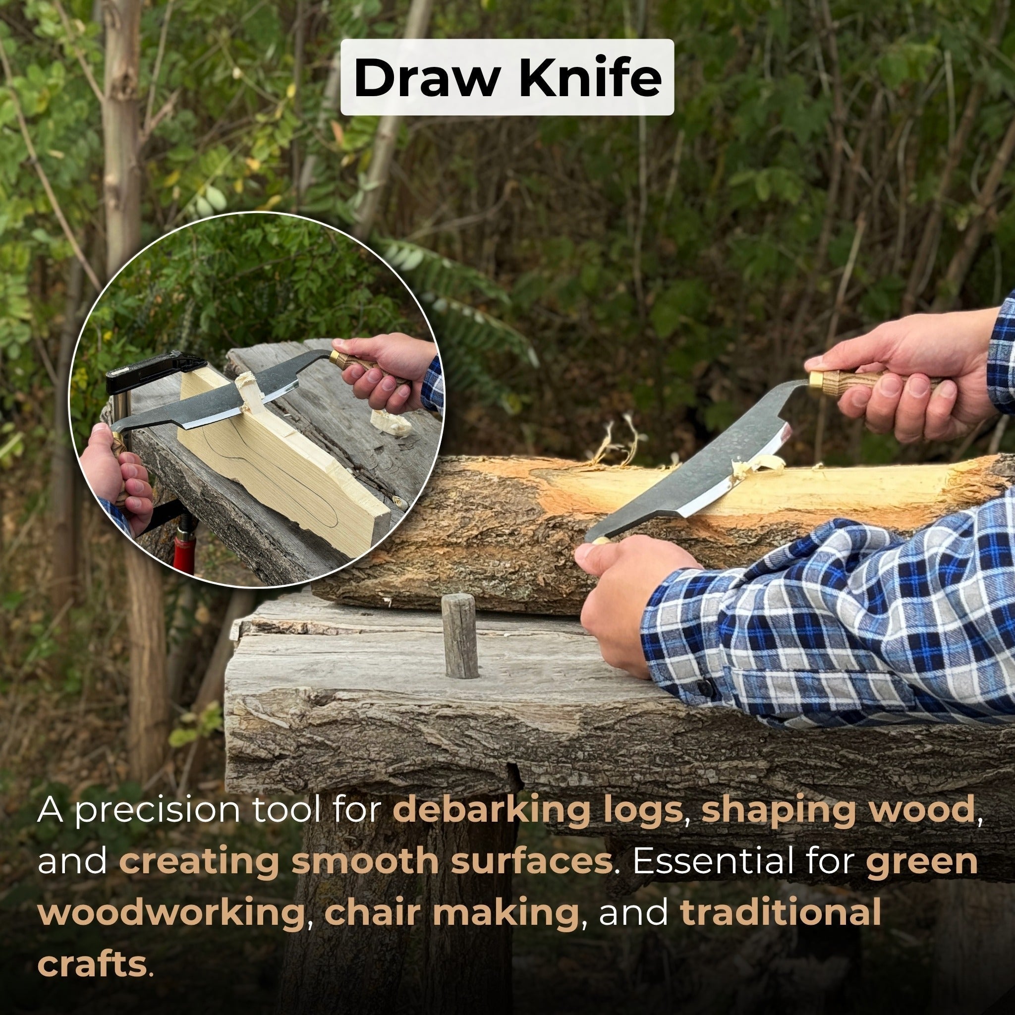 Curved Draw Knife (Push/Pull Shave), 14.5 cm (5.7 inch) Cutting Edge - Randy's LLC