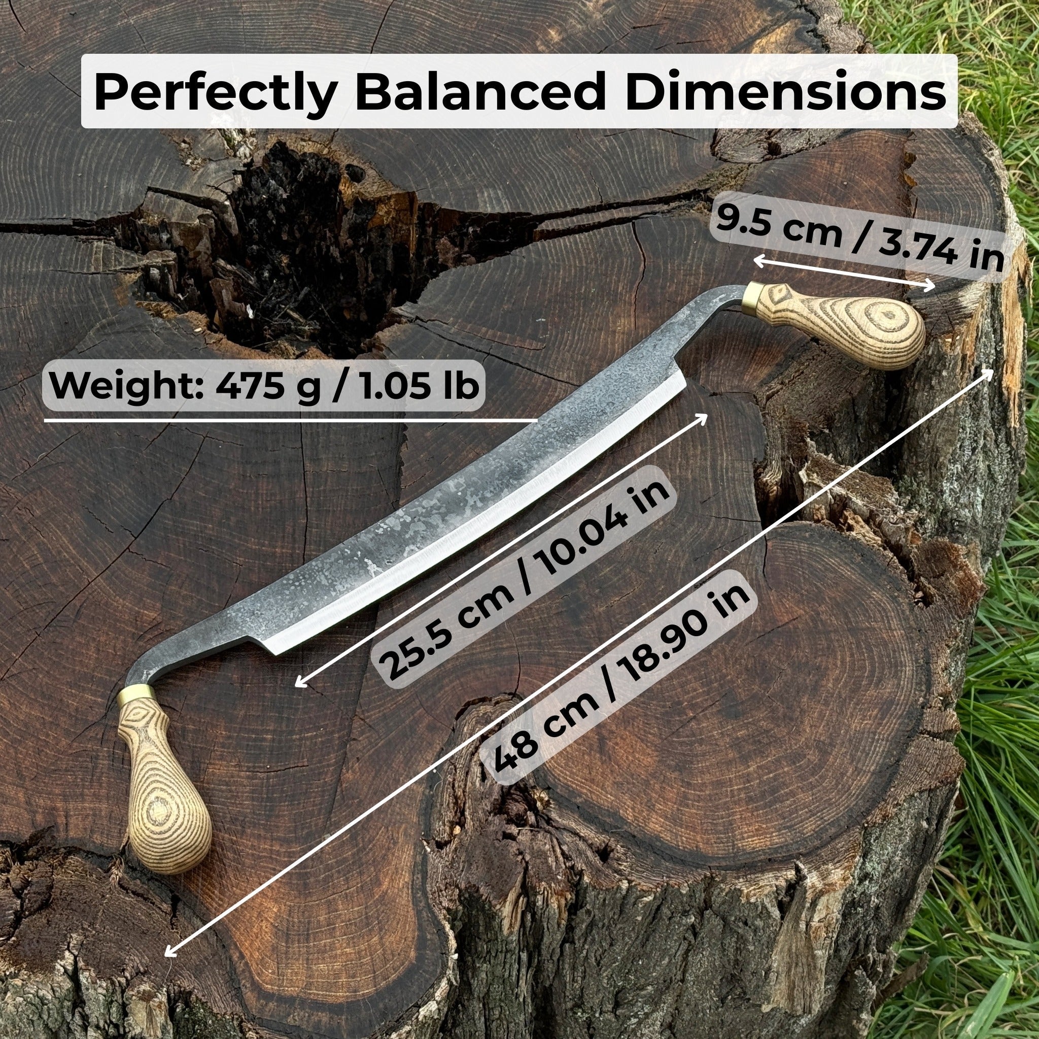 Curved Draw Knife (Push/Pull Shave), 25.5 cm (10 inch) Cutting Edge - Randy's LLC