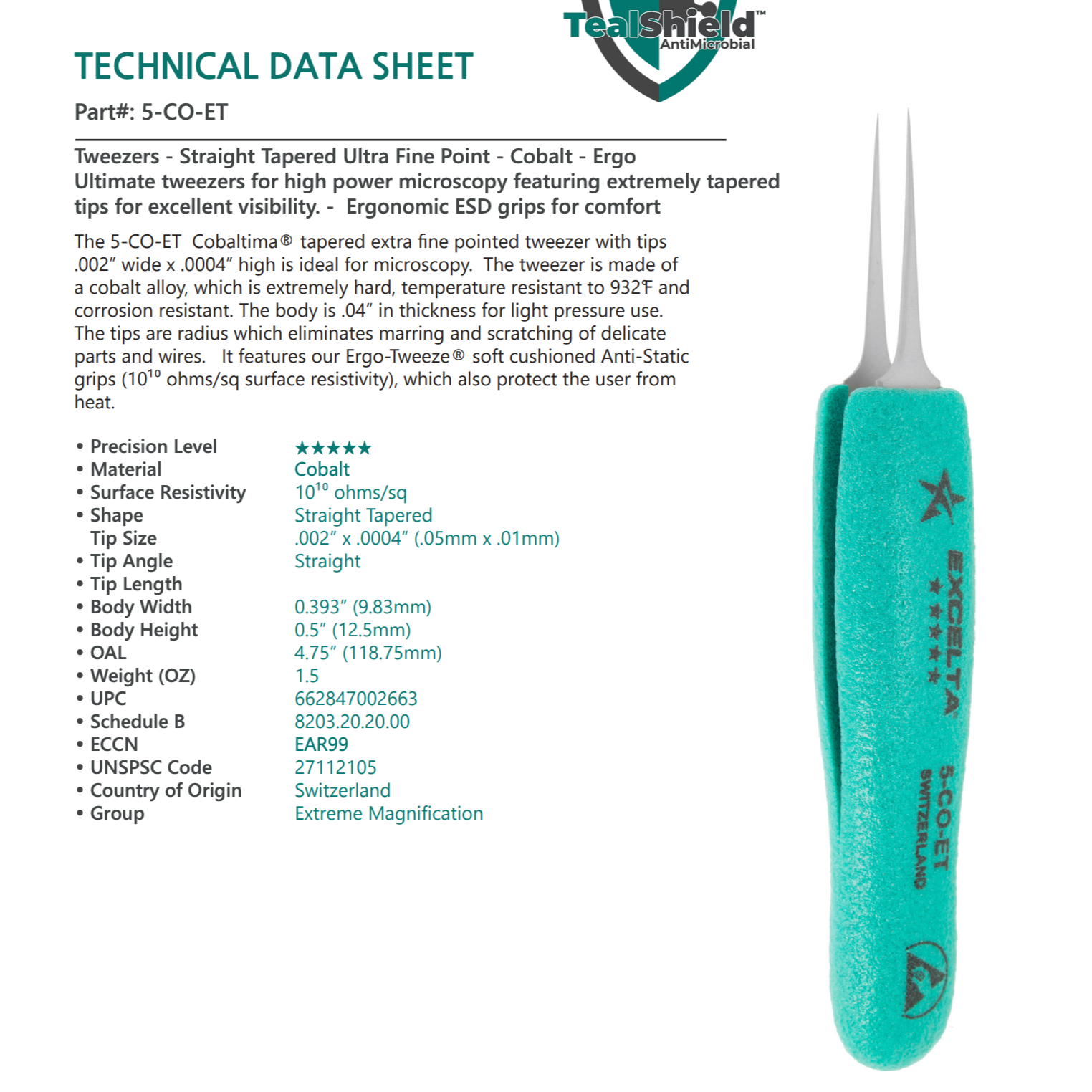 Ultra Fine Pointed Tapered Cobaltima® Tweezer - Randy's LLC