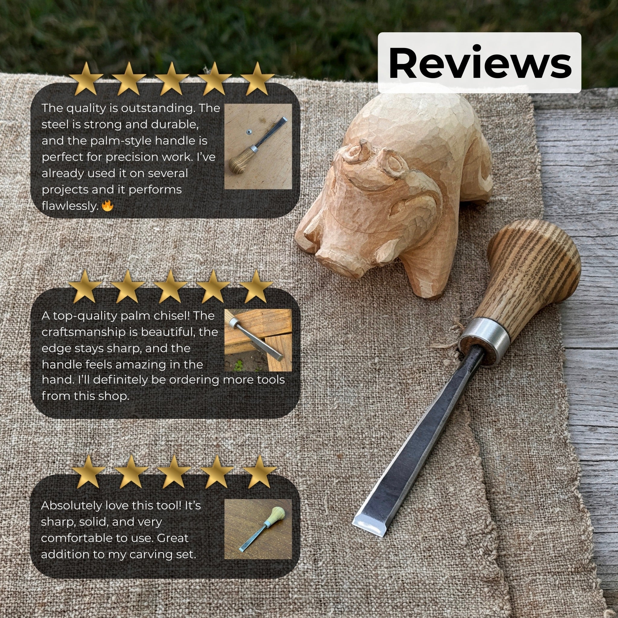 Detail Carving Chisel with Palm Handle, 10 mm (0.39 inches) - Randy's LLC