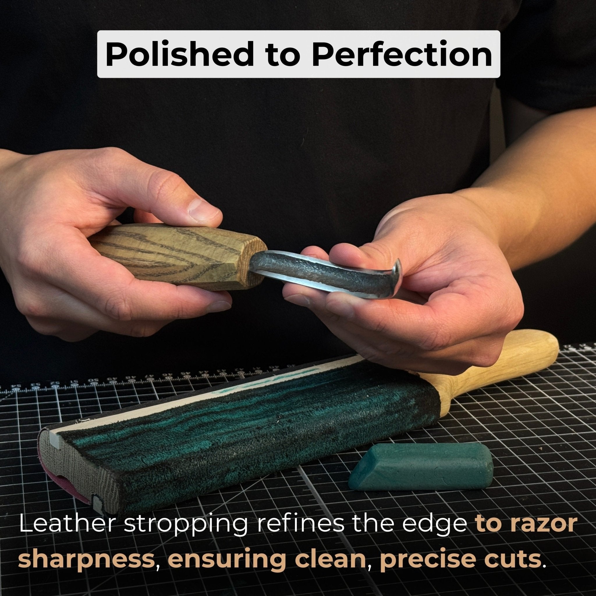 Dual-Sided Leather Paddle Strop For Hook Knives & Gouges - Randy's LLC