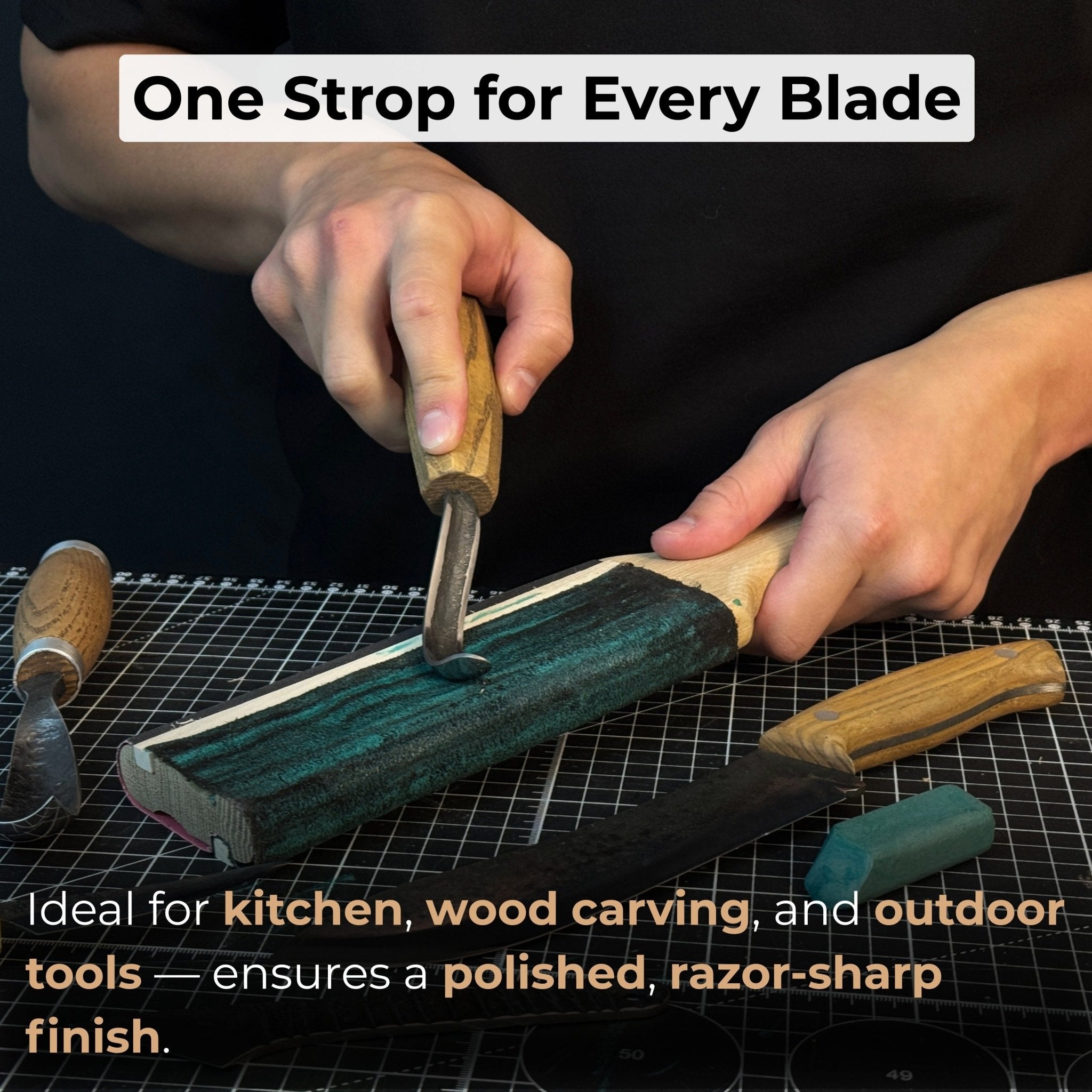 Dual-Sided Leather Paddle Strop For Hook Knives & Gouges - Randy's LLC