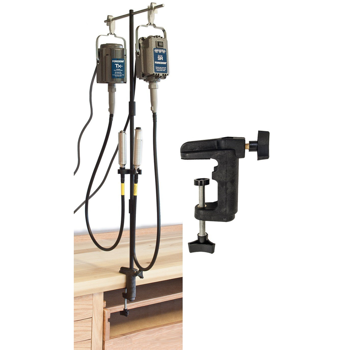Double Motor Hanger w Mounting Clamp for Foredom® Workbench System - Randy's LLC