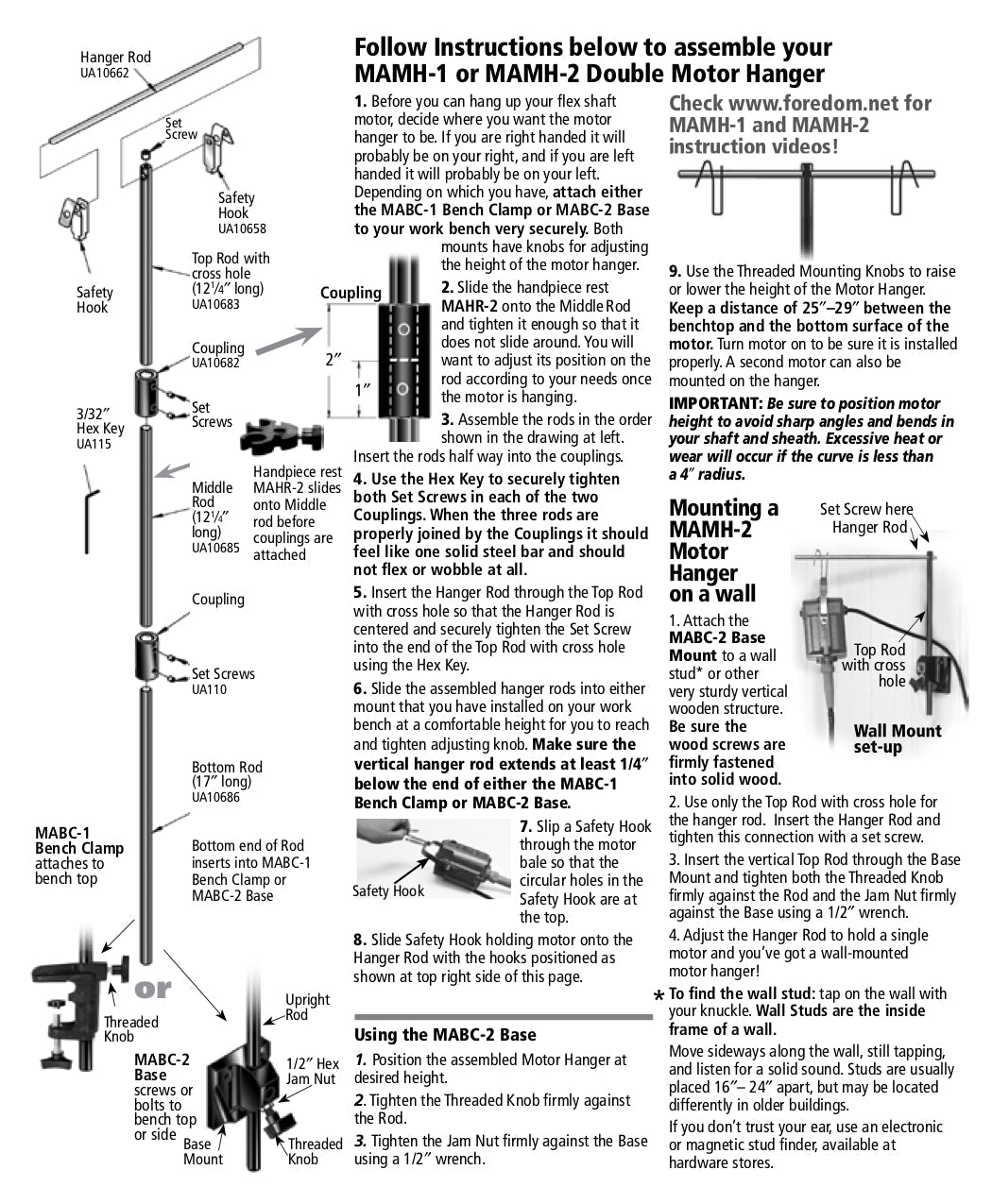 Double Motor Hanger w Mounting Clamp for Foredom® Workbench System - Randy's LLC