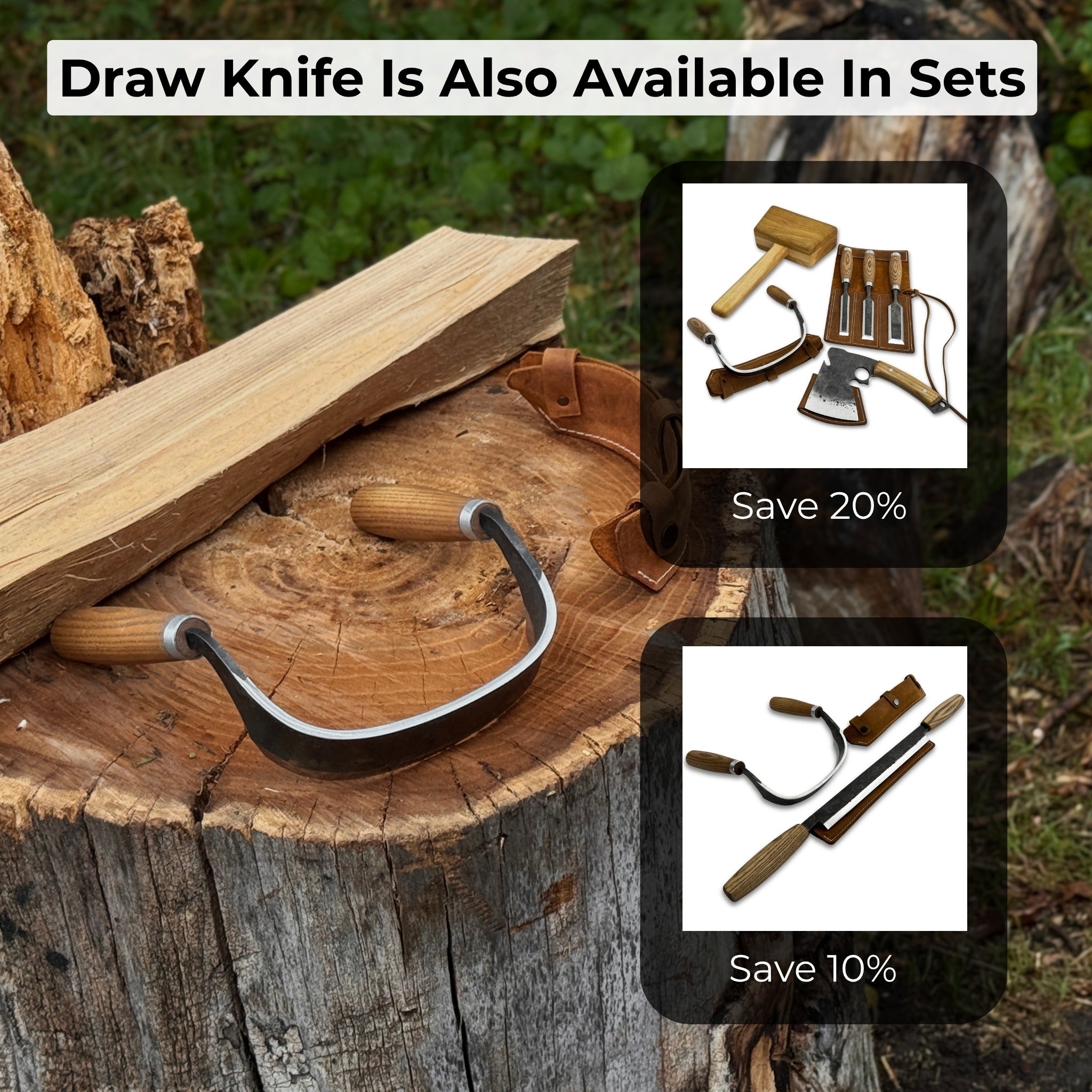 Half-Rounded Drawknife (Inshave) with Leather Sheath, 15 cm (5.9 inches) - Randy's LLC