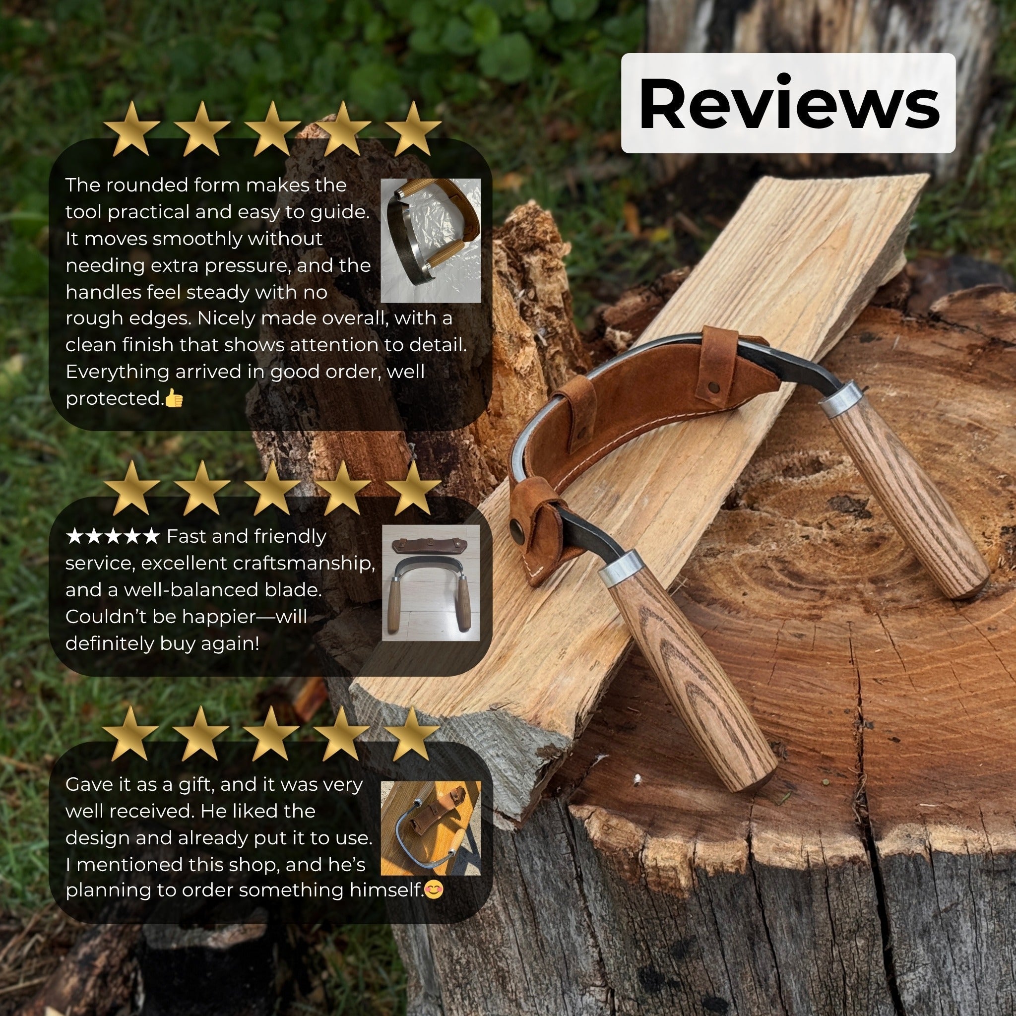 Half-Rounded Drawknife (Inshave) with Leather Sheath, 15 cm (5.9 inches) - Randy's LLC