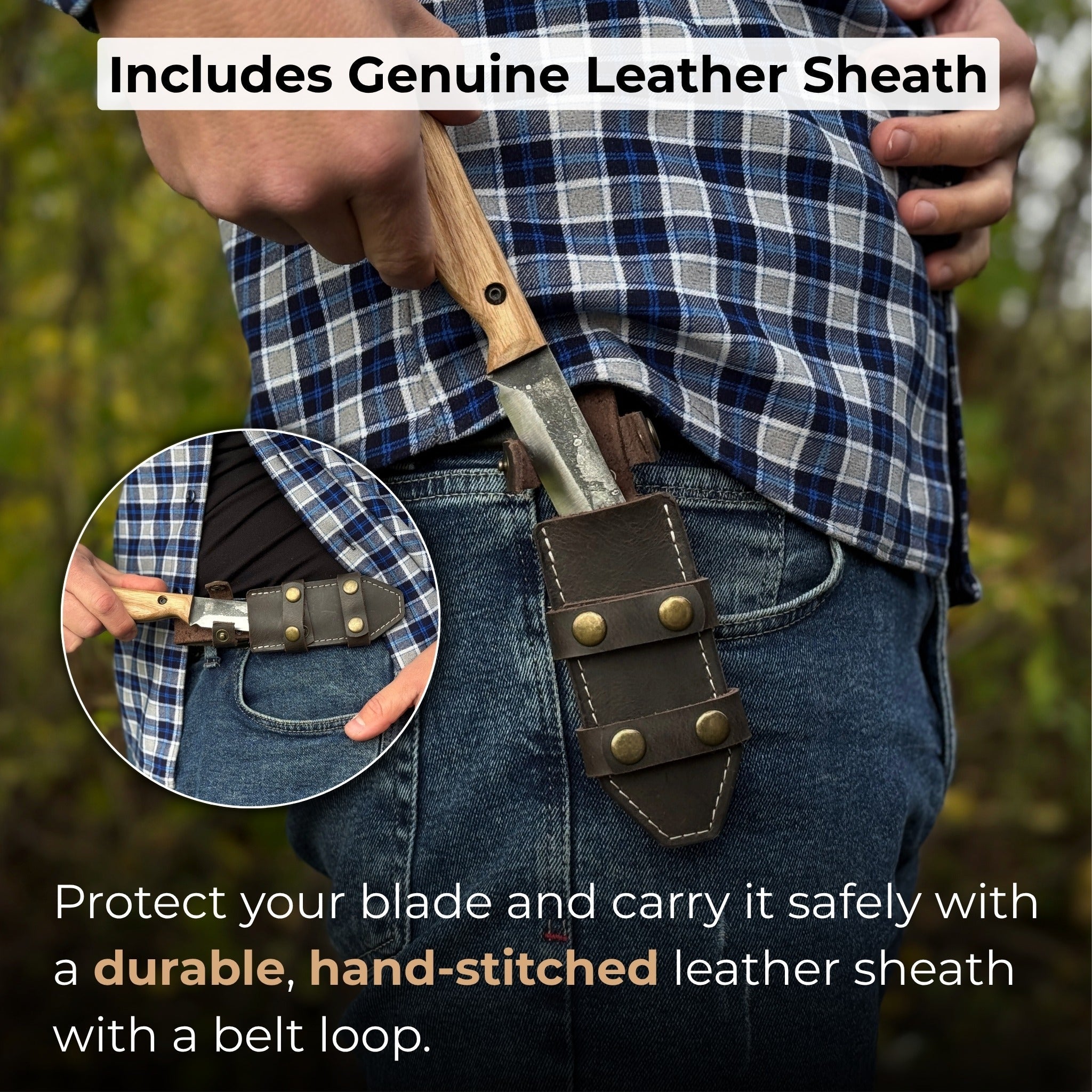 Hand-Forged Bushcraft Knife, 10 cm (3.9 in) Blade with Leather Sheath - Randy's LLC