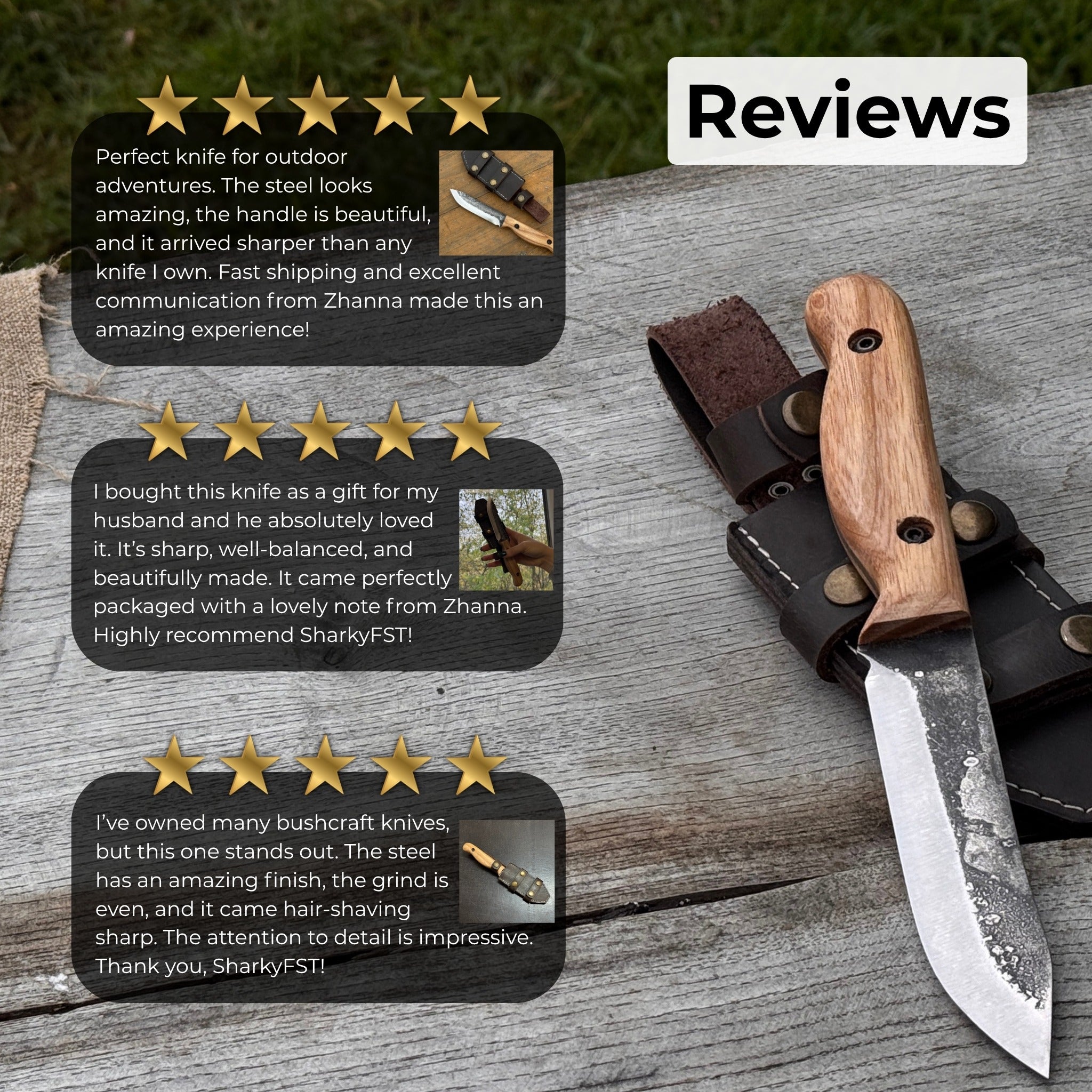 Hand-Forged Bushcraft Knife, 10 cm (3.9 in) Blade with Leather Sheath - Randy's LLC