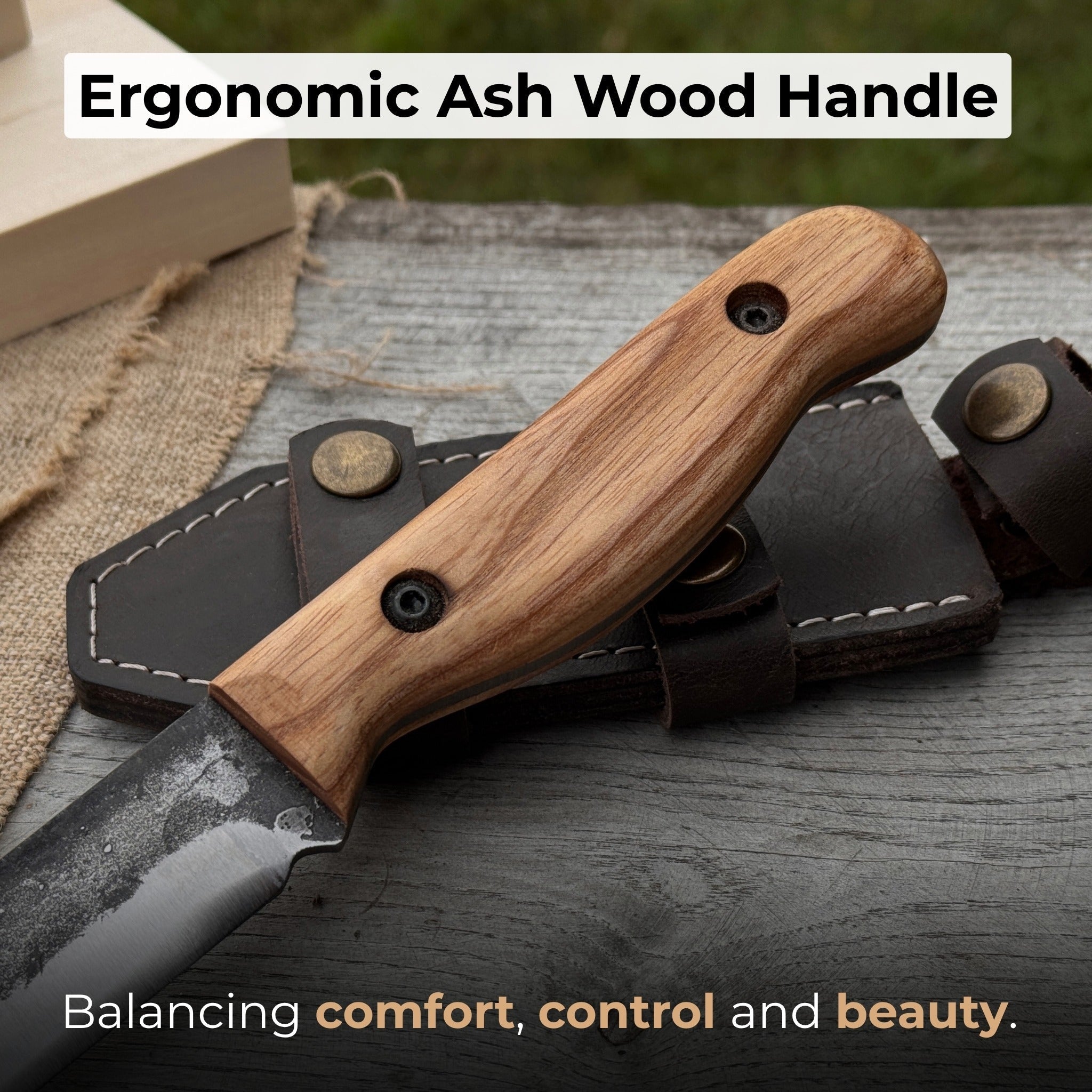 Hand-Forged Bushcraft Knife, 10 cm (3.9 in) Blade with Leather Sheath - Randy's LLC