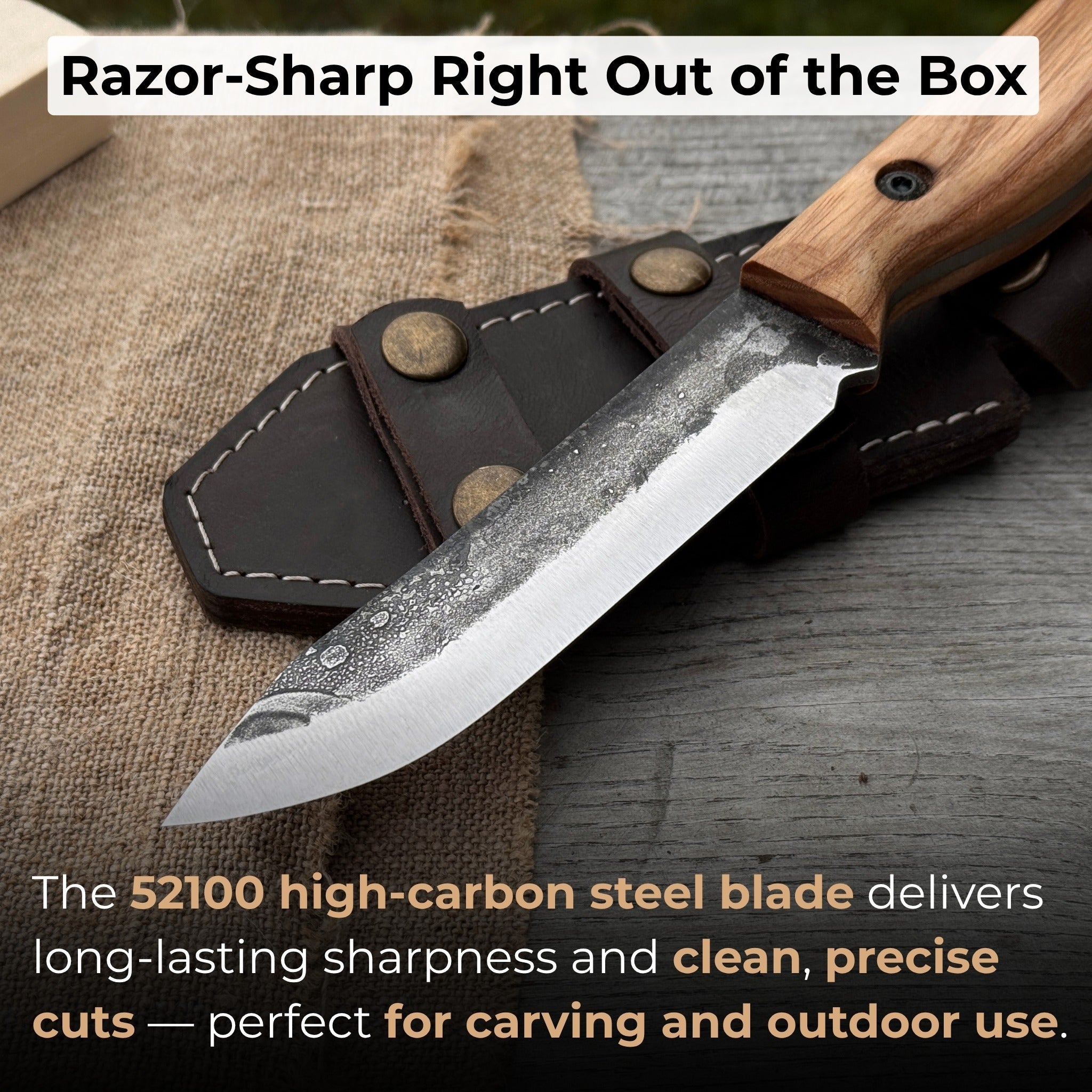 Hand-Forged Bushcraft Knife, 10 cm (3.9 in) Blade with Leather Sheath - Randy's LLC