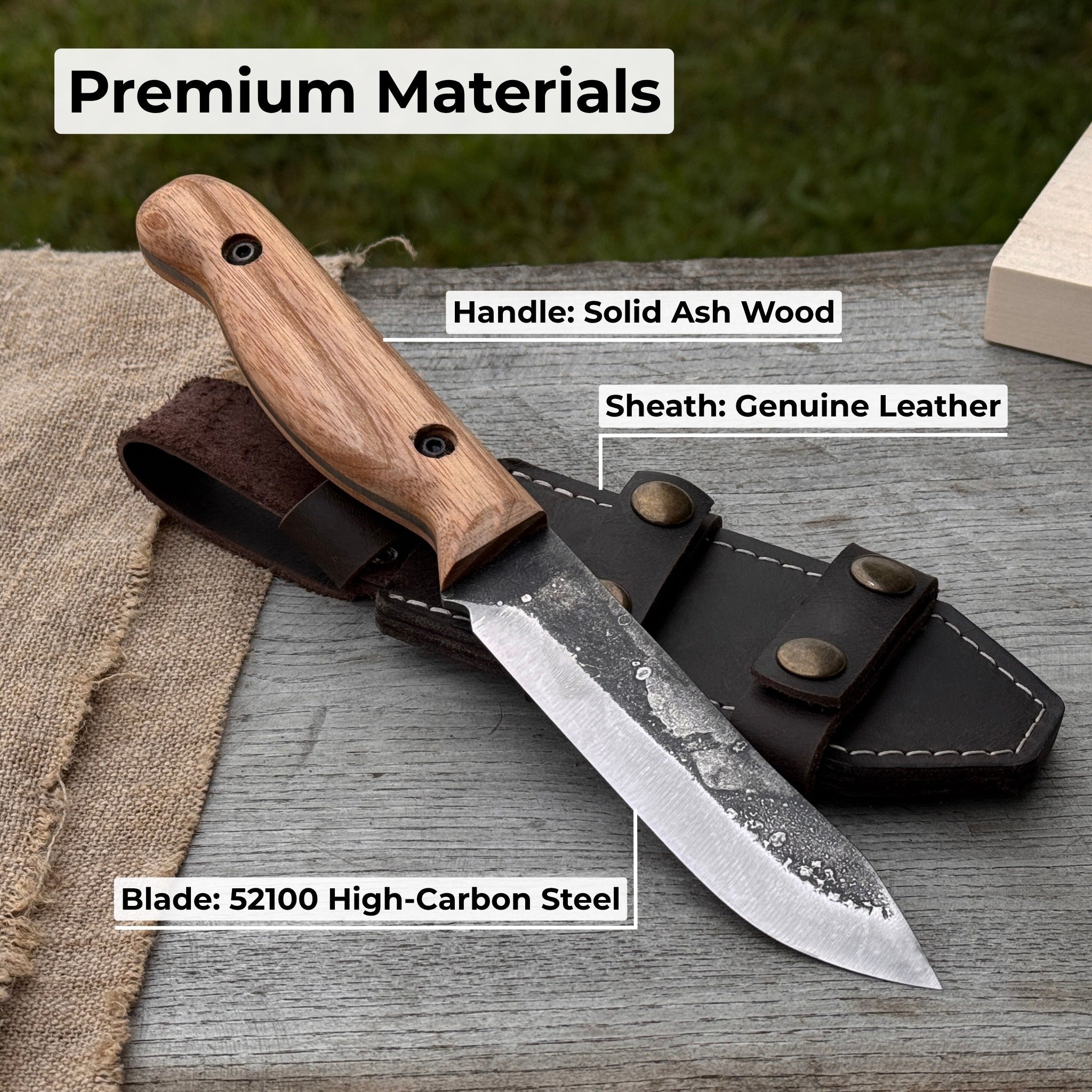 Hand-Forged Bushcraft Knife, 10 cm (3.9 in) Blade with Leather Sheath - Randy's LLC