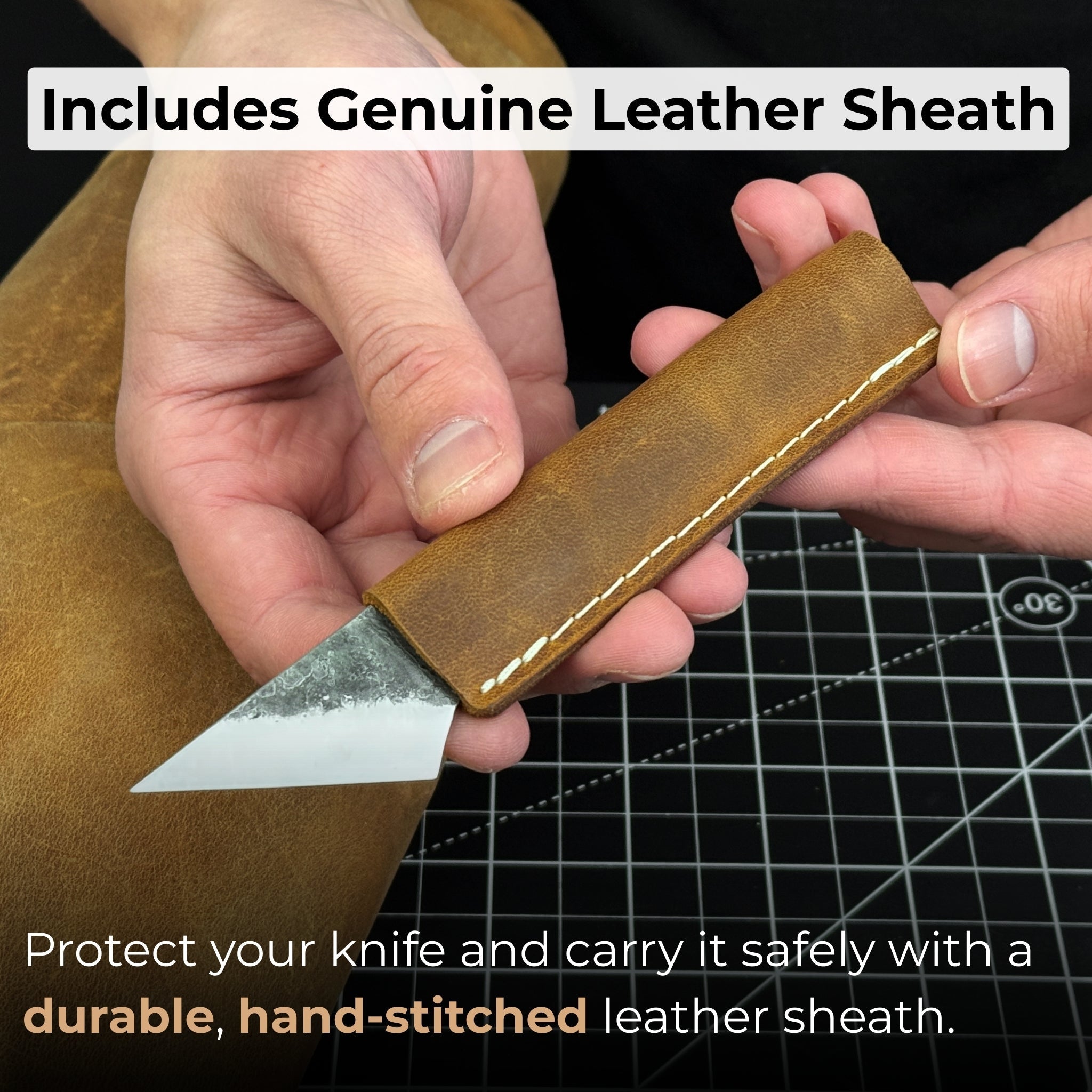Hand-Forged Kiridashi Knife - Razor-Sharp Carbon Steel Blade with Leather Sheath - Randy's LLC