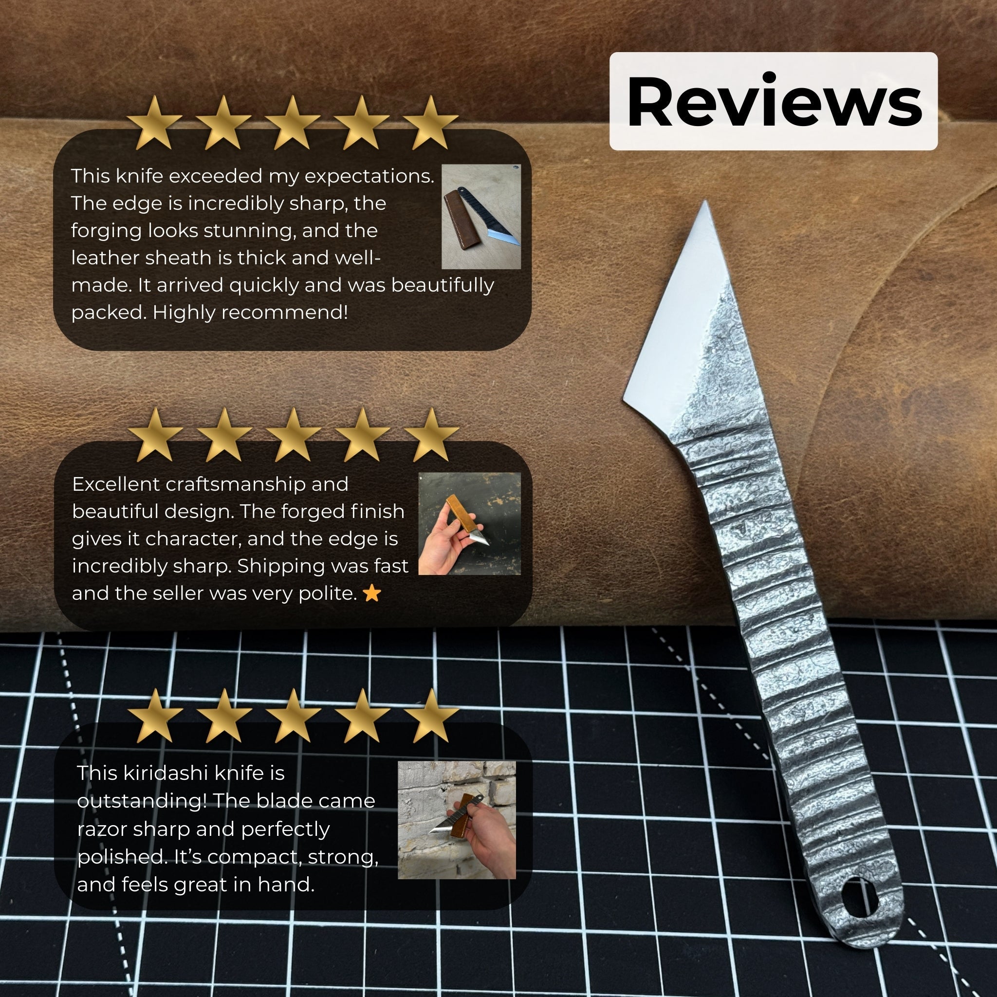 Hand-Forged Kiridashi Knife - Razor-Sharp Carbon Steel Blade with Leather Sheath - Randy's LLC