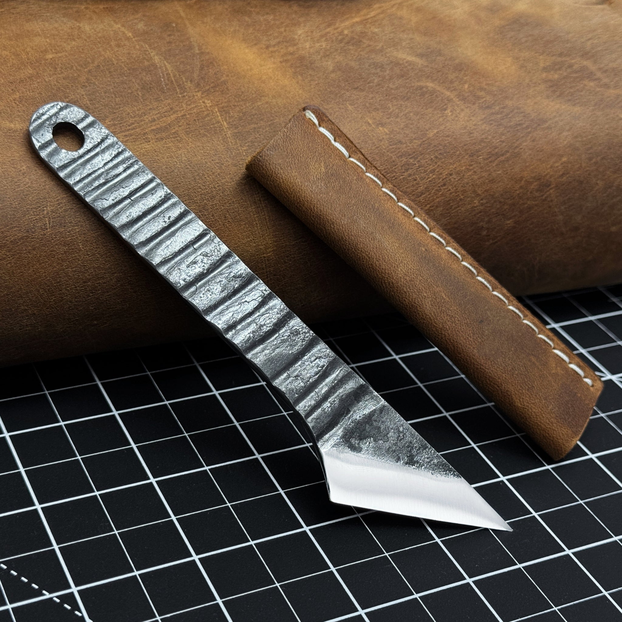 Hand-Forged Kiridashi Knife - Razor-Sharp Carbon Steel Blade with Leather Sheath - Randy's LLC