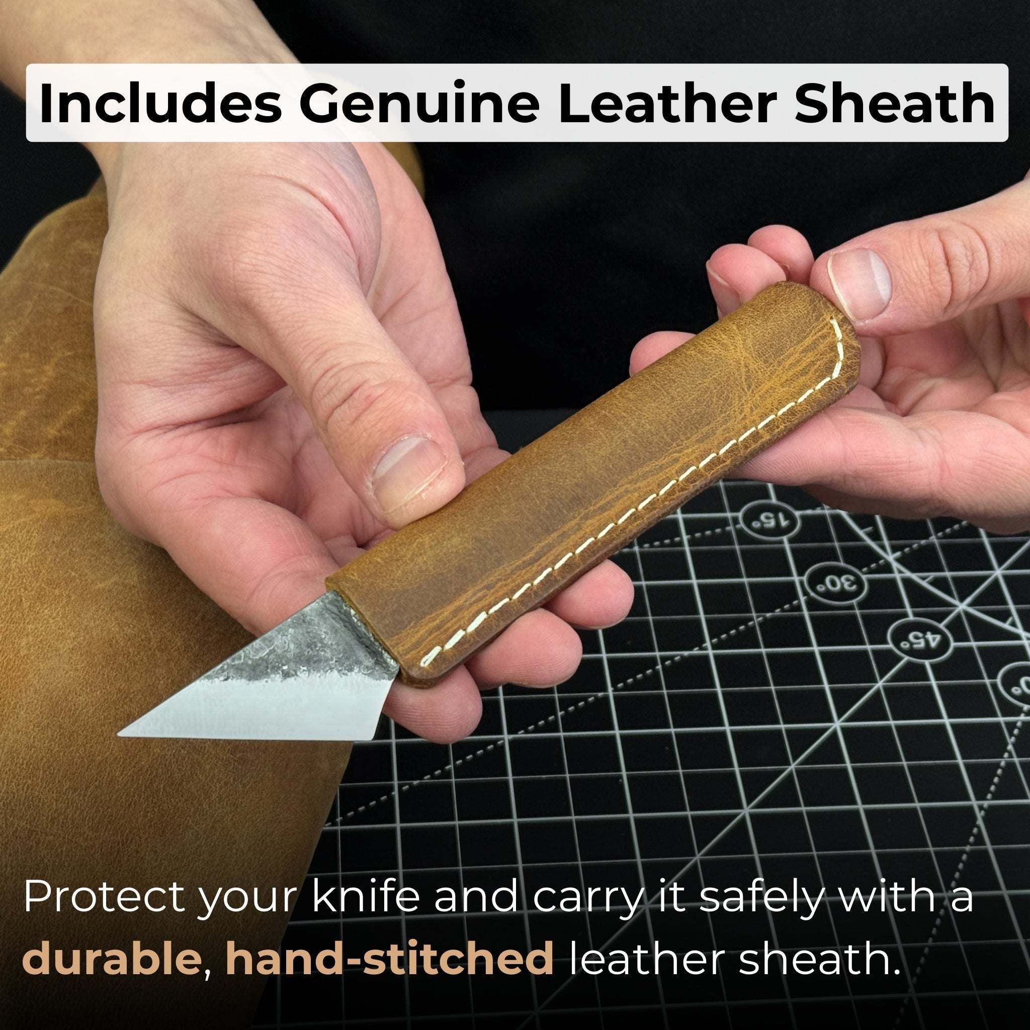 Kiridashi Knife - Razor-Sharp Carbon Steel Blade with Leather Sheath - Randy's LLC