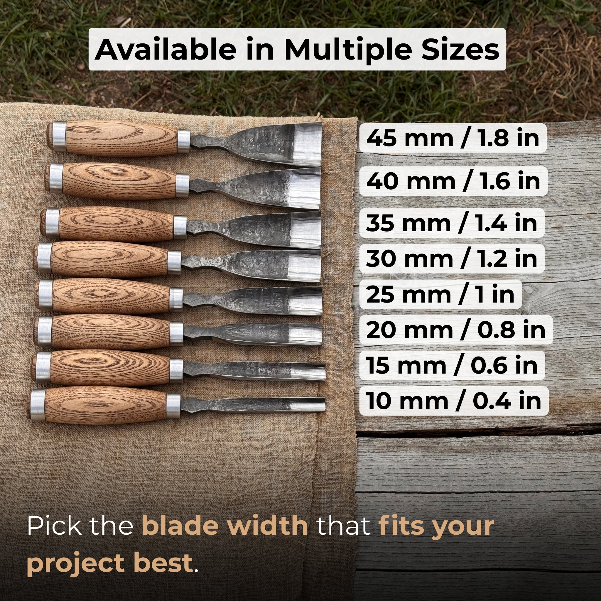 Large Straight Gouge (Rounded Chisel), 10 - 45 mm (0.4 - 1.8 inches) - Randy's LLC
