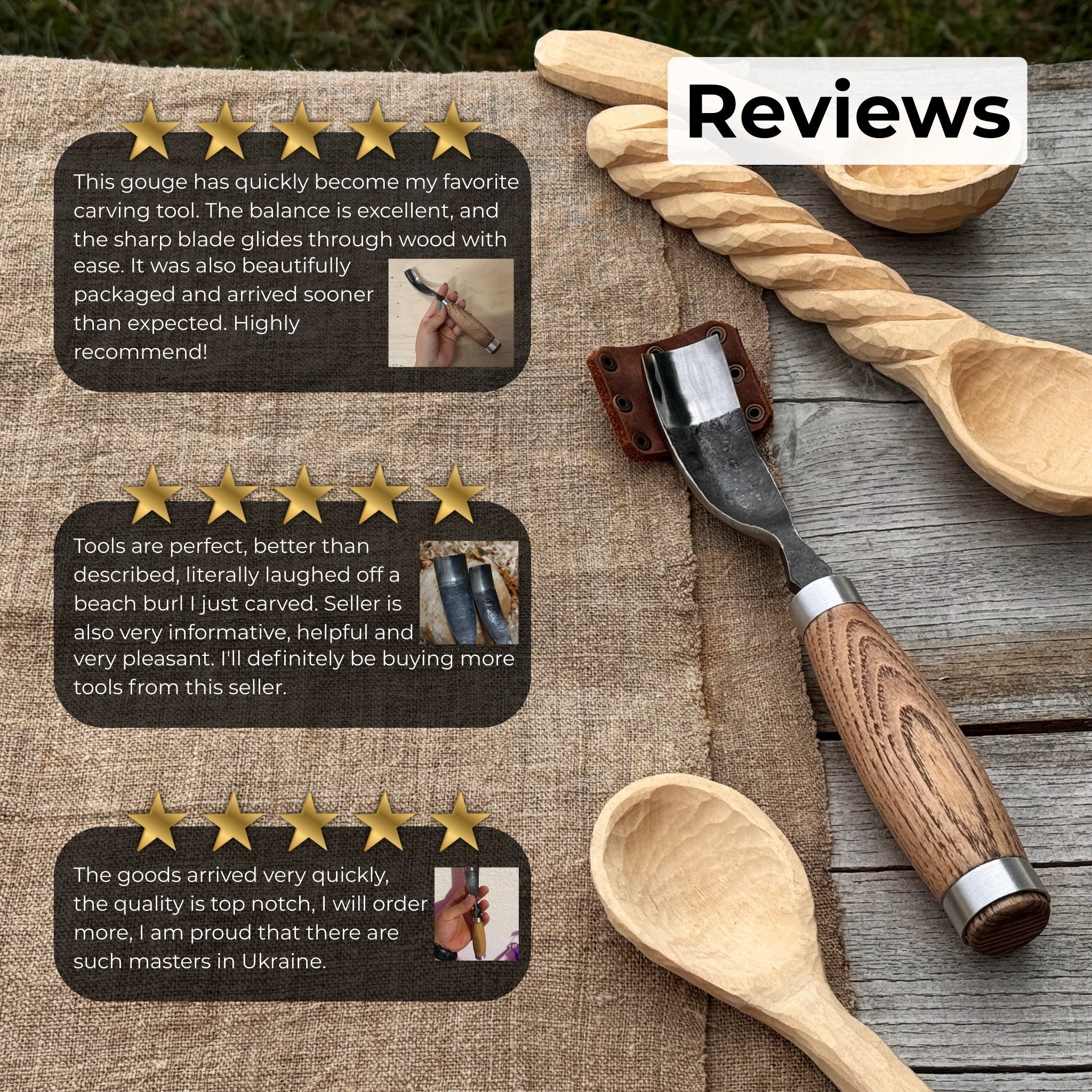 Long Bent (Curved) Gouge, 10 - 45 mm (0.4 - 1.8 inches) - Randy's LLC