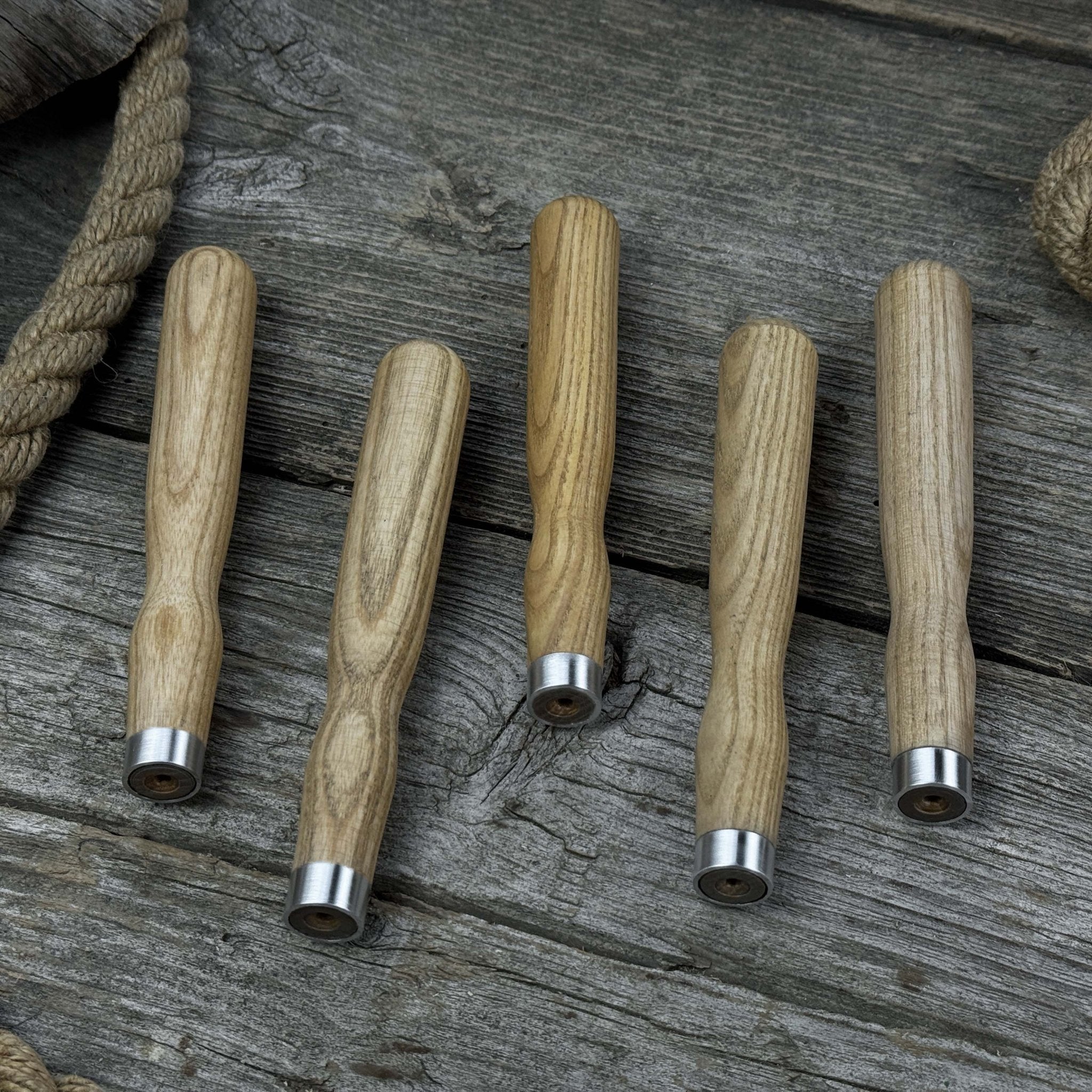 Set of 5 Ash Wood Handles for Chisels and Gouges with Aluminum Rings - Randy's LLC