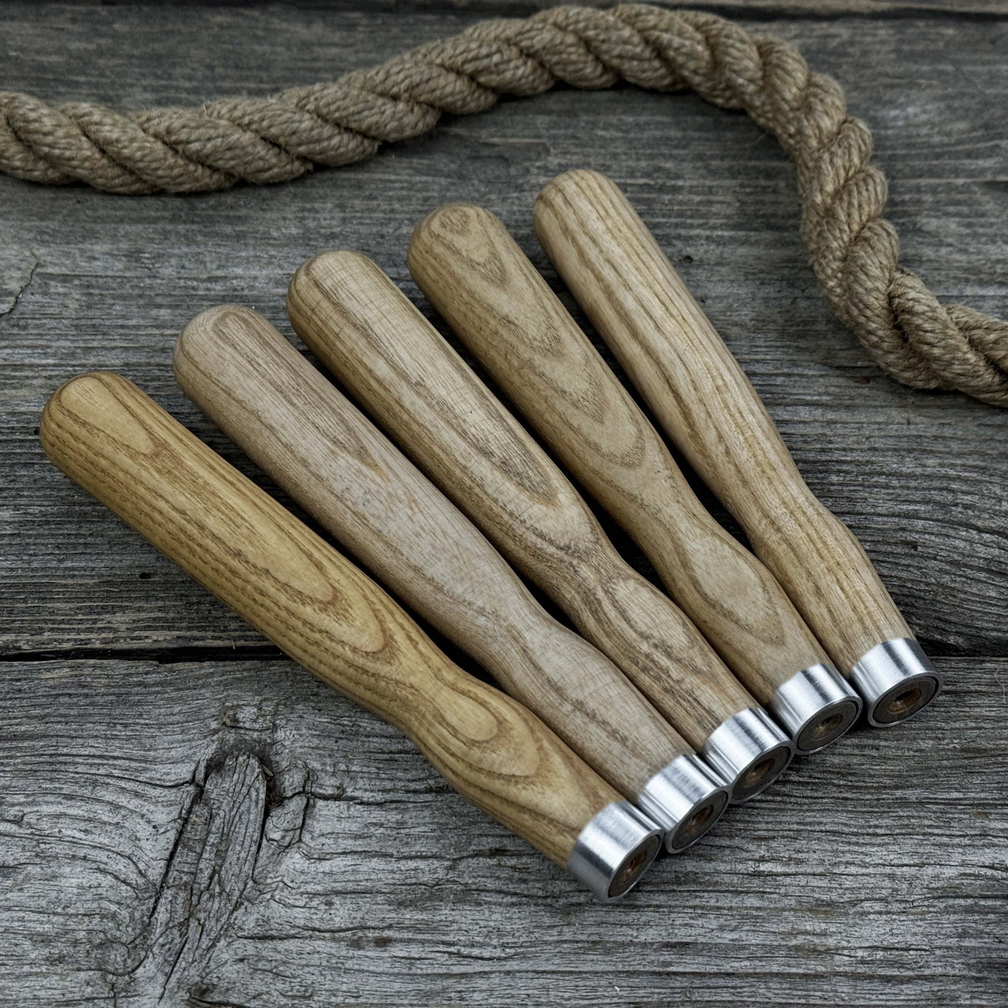 Set of 5 Ash Wood Handles for Chisels and Gouges with Aluminum Rings - Randy's LLC