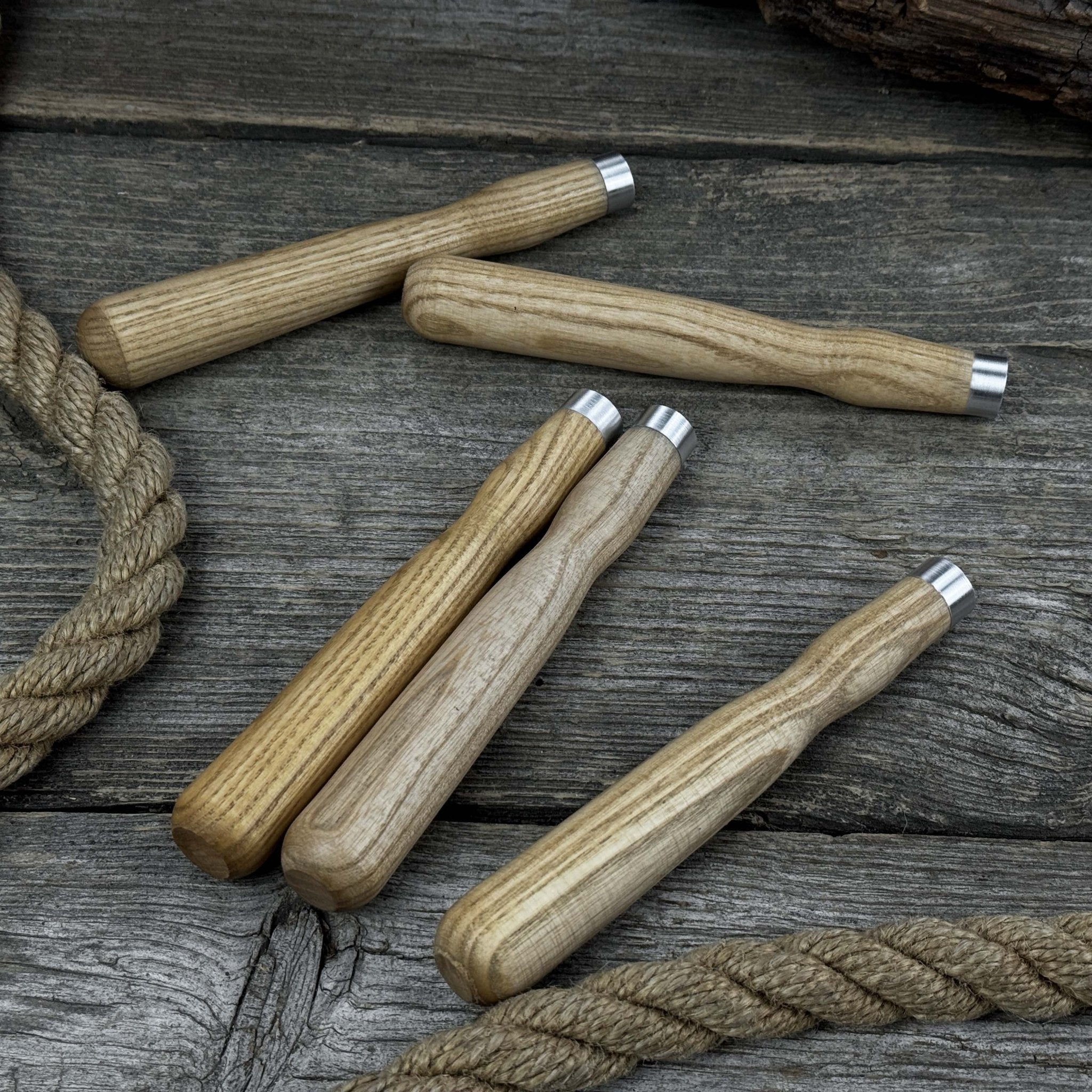 Set of 5 Ash Wood Handles for Chisels and Gouges with Aluminum Rings - Randy's LLC