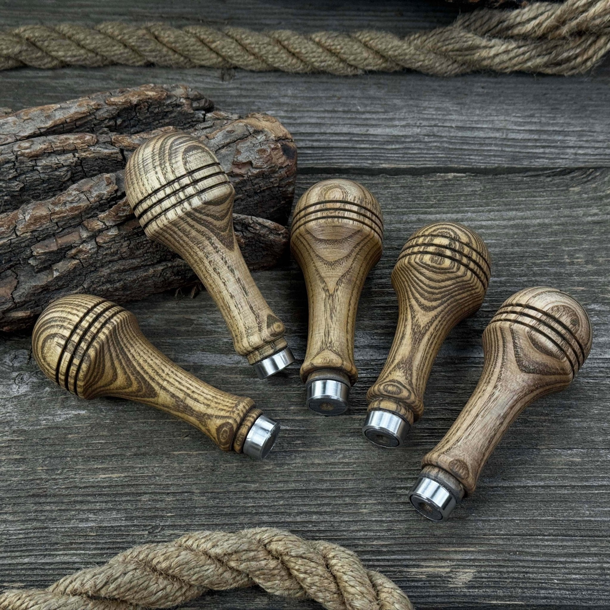 Set of 5 Ash Wood Replacement Handles with Aluminum Rings - Randy's LLC