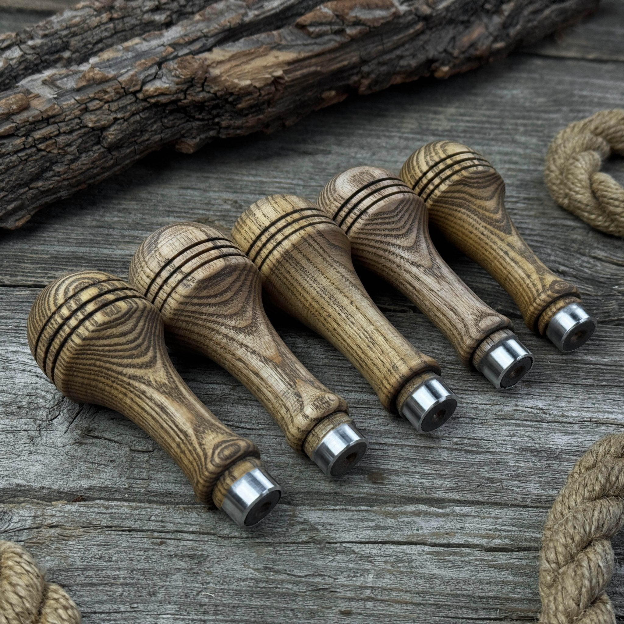 Set of 5 Ash Wood Replacement Handles with Aluminum Rings - Randy's LLC