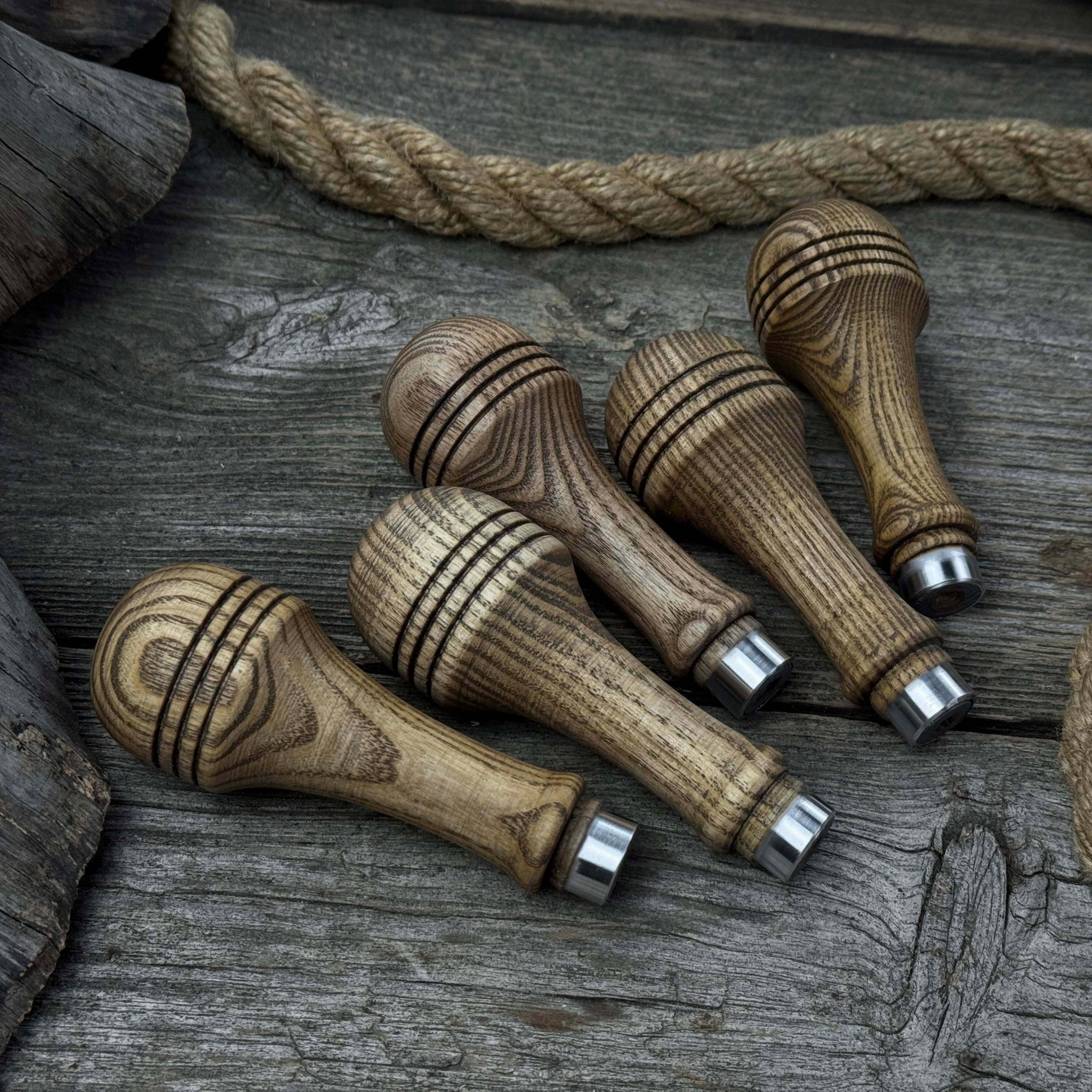 Set of 5 Ash Wood Replacement Handles with Aluminum Rings - Randy's LLC