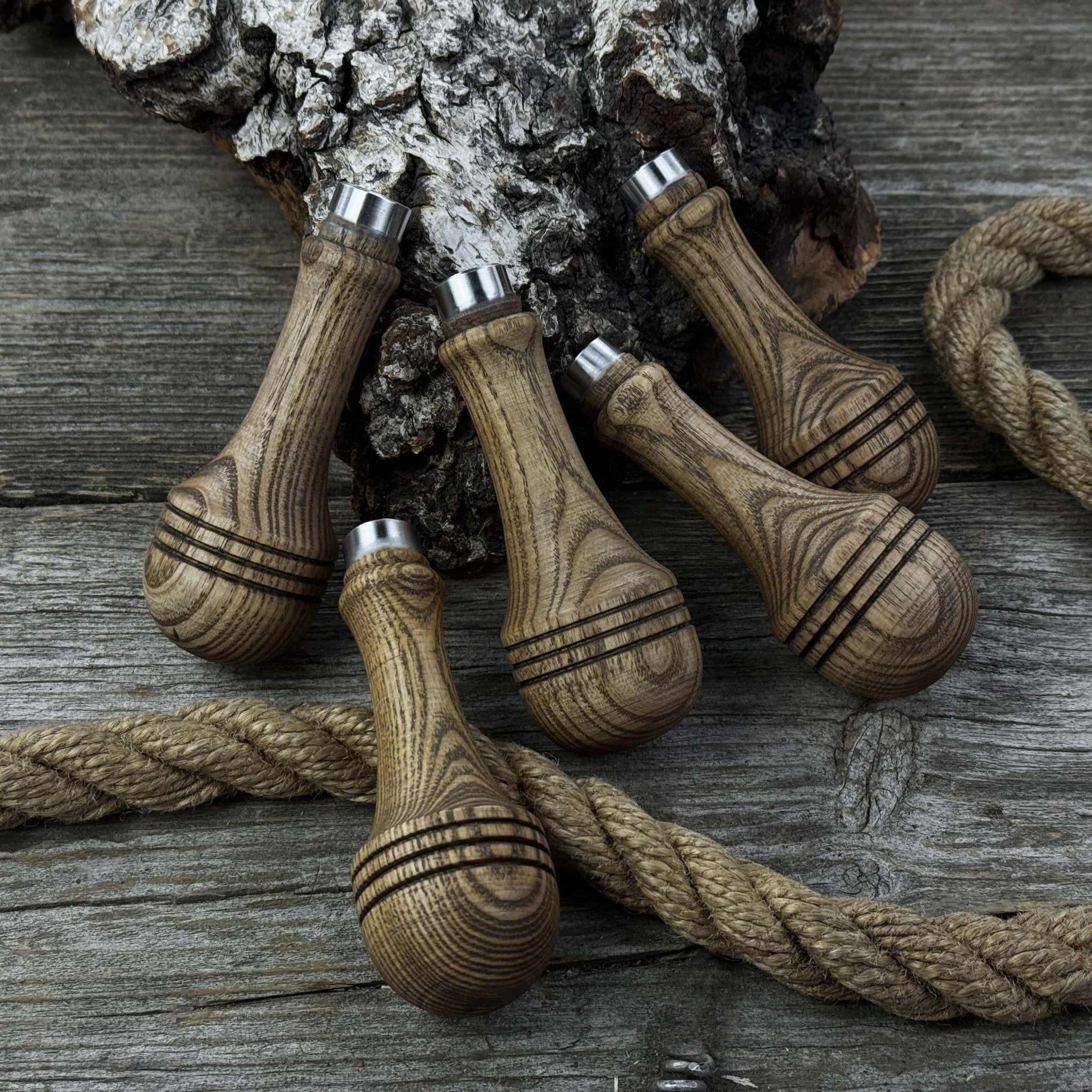 Set of 5 Ash Wood Replacement Handles with Aluminum Rings - Randy's LLC