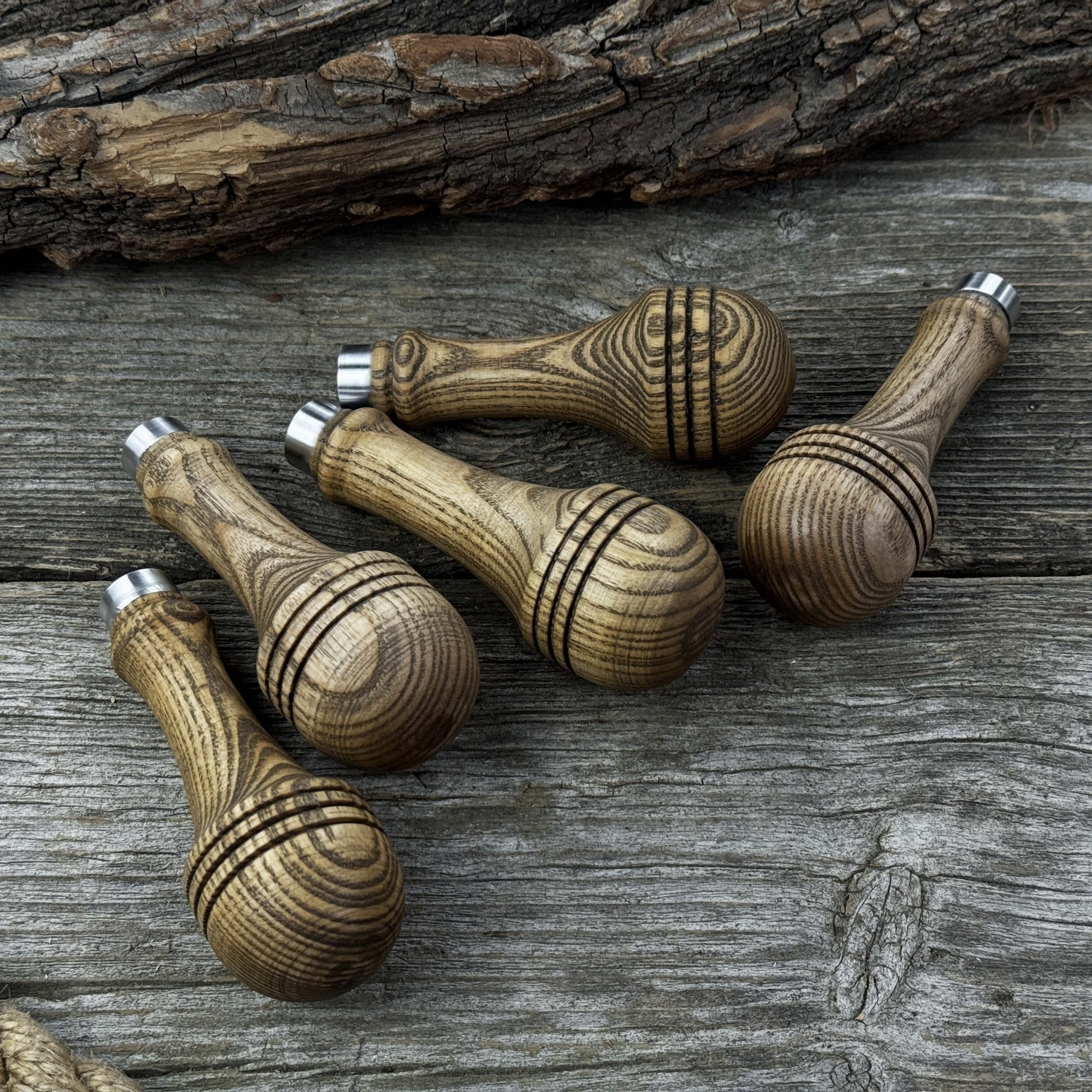 Set of 5 Ash Wood Replacement Handles with Aluminum Rings - Randy's LLC