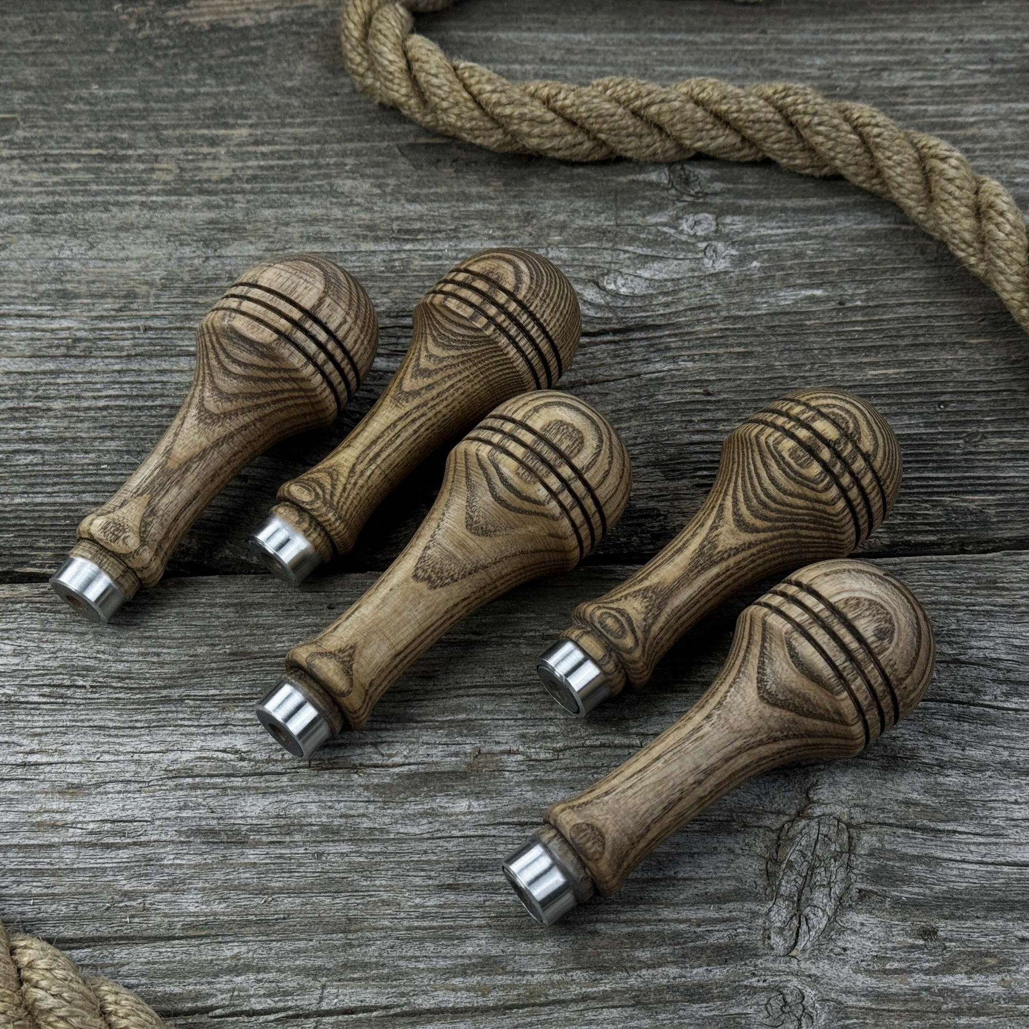Set of 5 Ash Wood Replacement Handles with Aluminum Rings - Randy's LLC