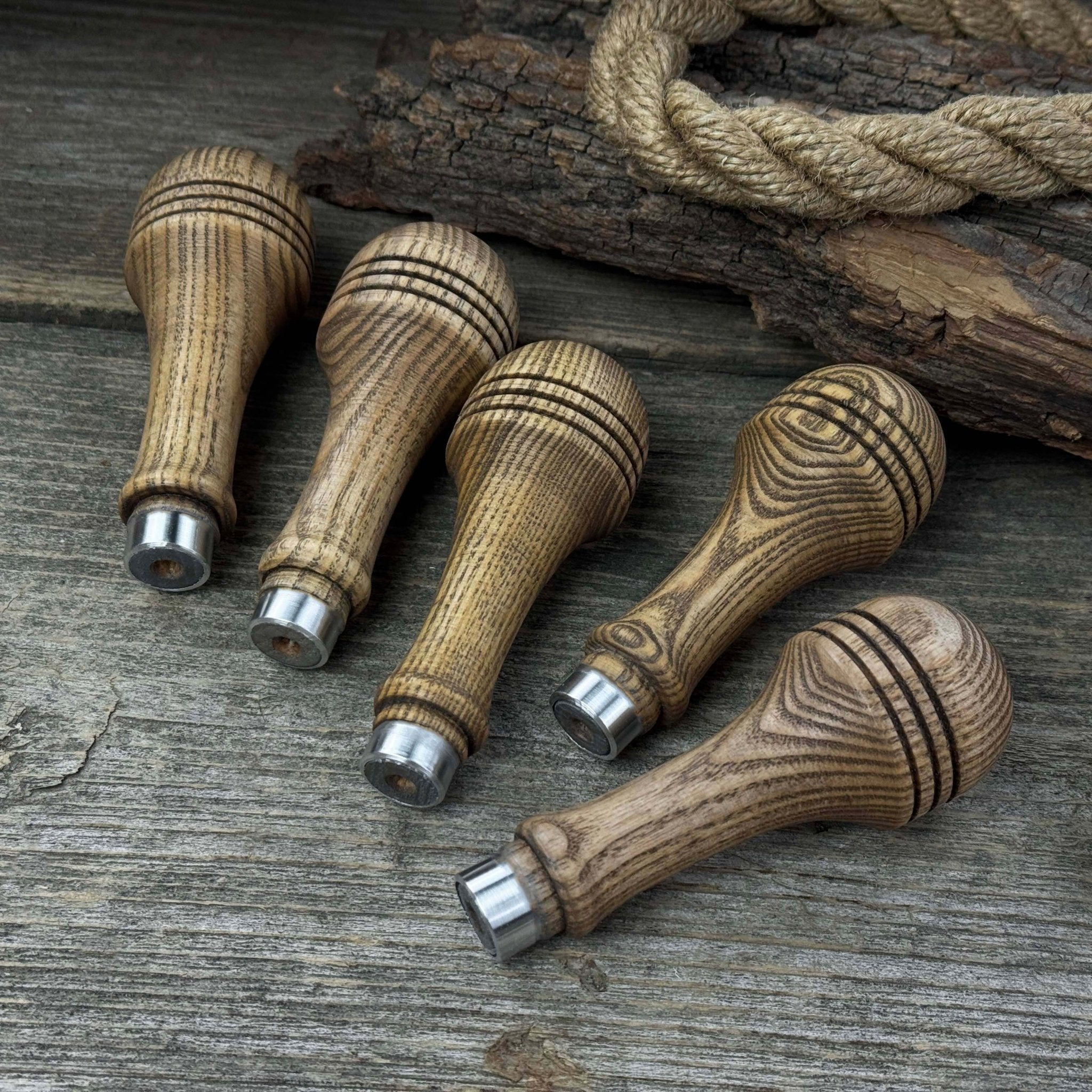 Set of 5 Ash Wood Replacement Handles with Aluminum Rings - Randy's LLC