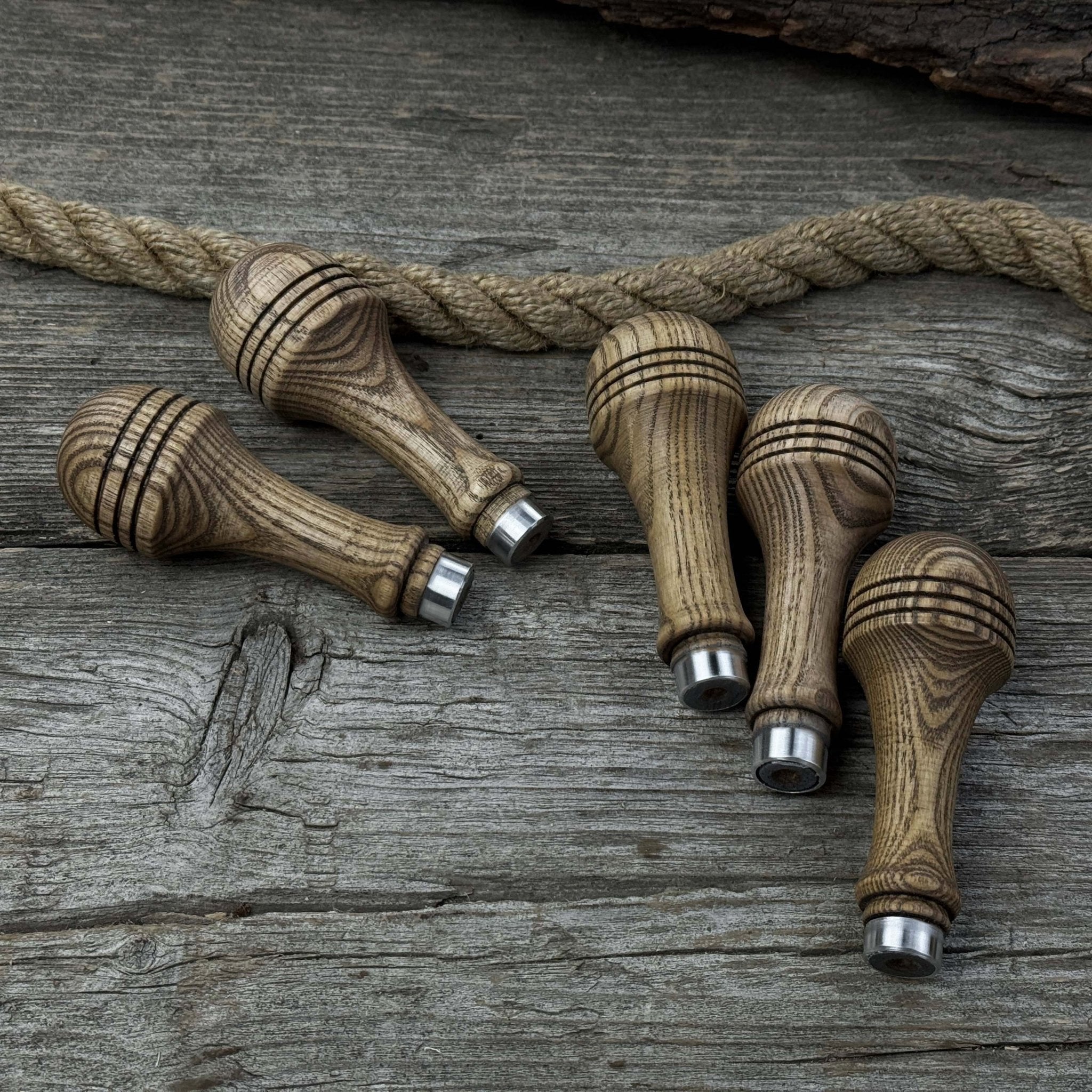 Set of 5 Ash Wood Replacement Handles with Aluminum Rings - Randy's LLC