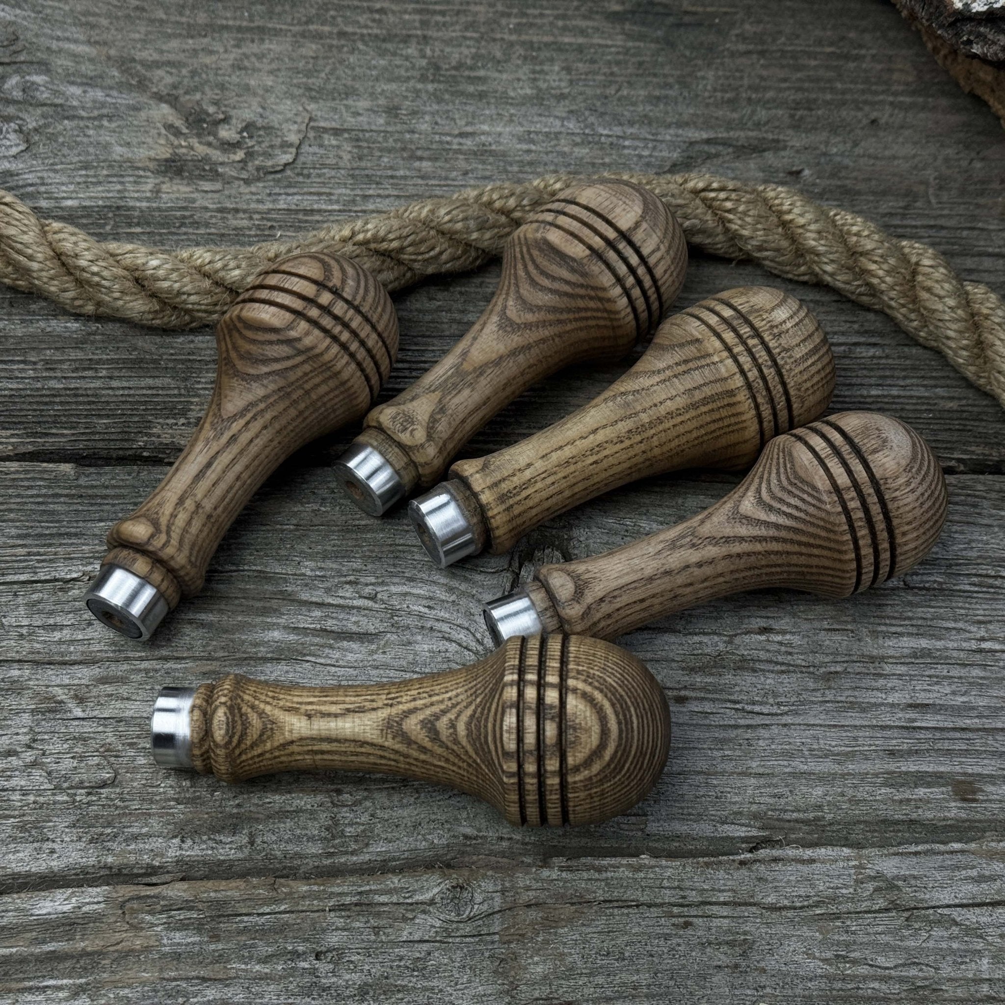 Set of 5 Ash Wood Replacement Handles with Aluminum Rings - Randy's LLC