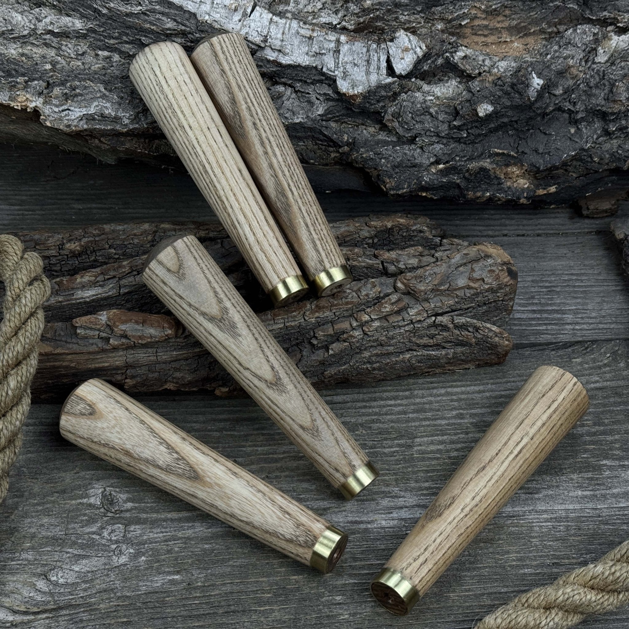 Set of 5 Tapered Ash Wood Handles with Brass Rings - Randy's LLC
