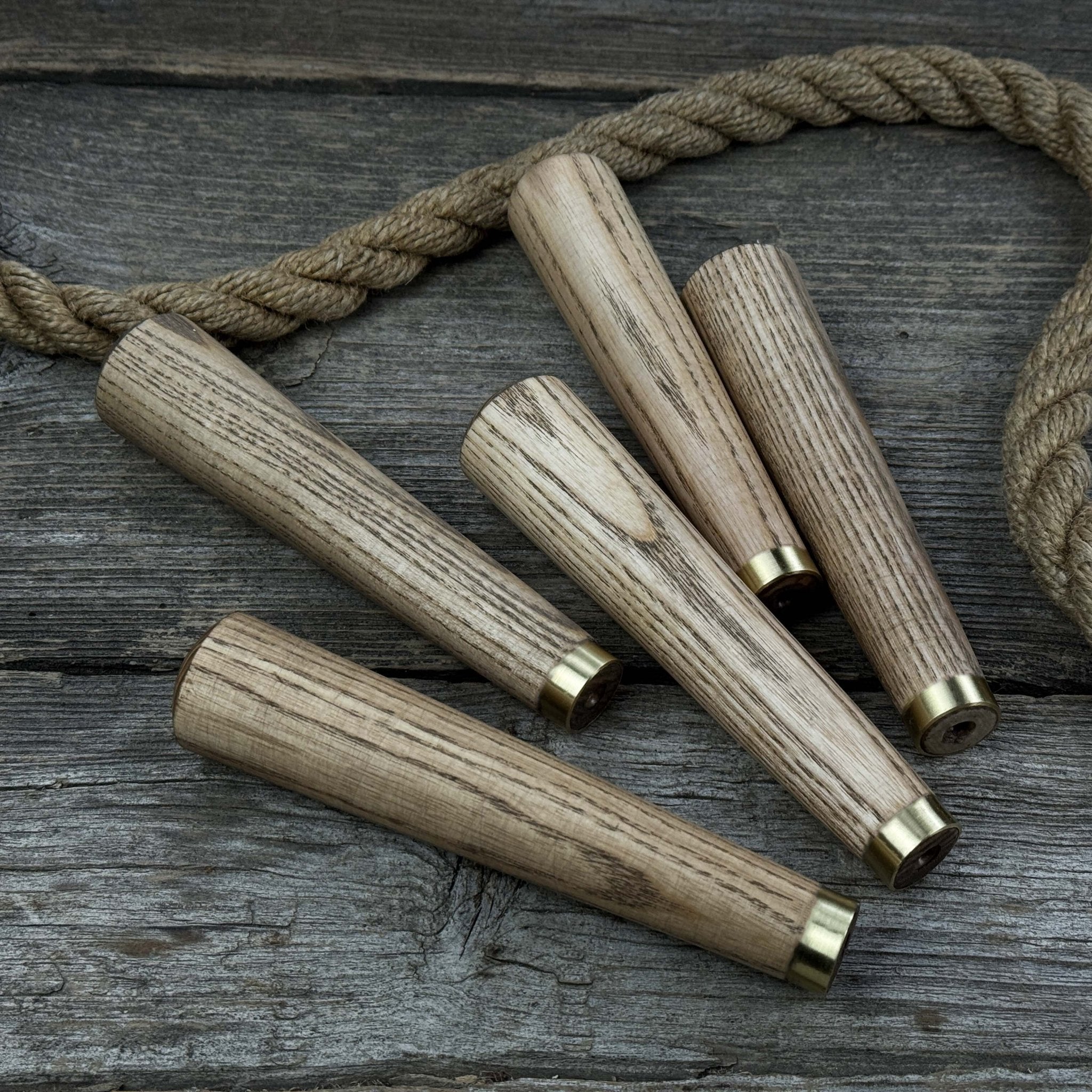 Set of 5 Tapered Ash Wood Handles with Brass Rings - Randy's LLC