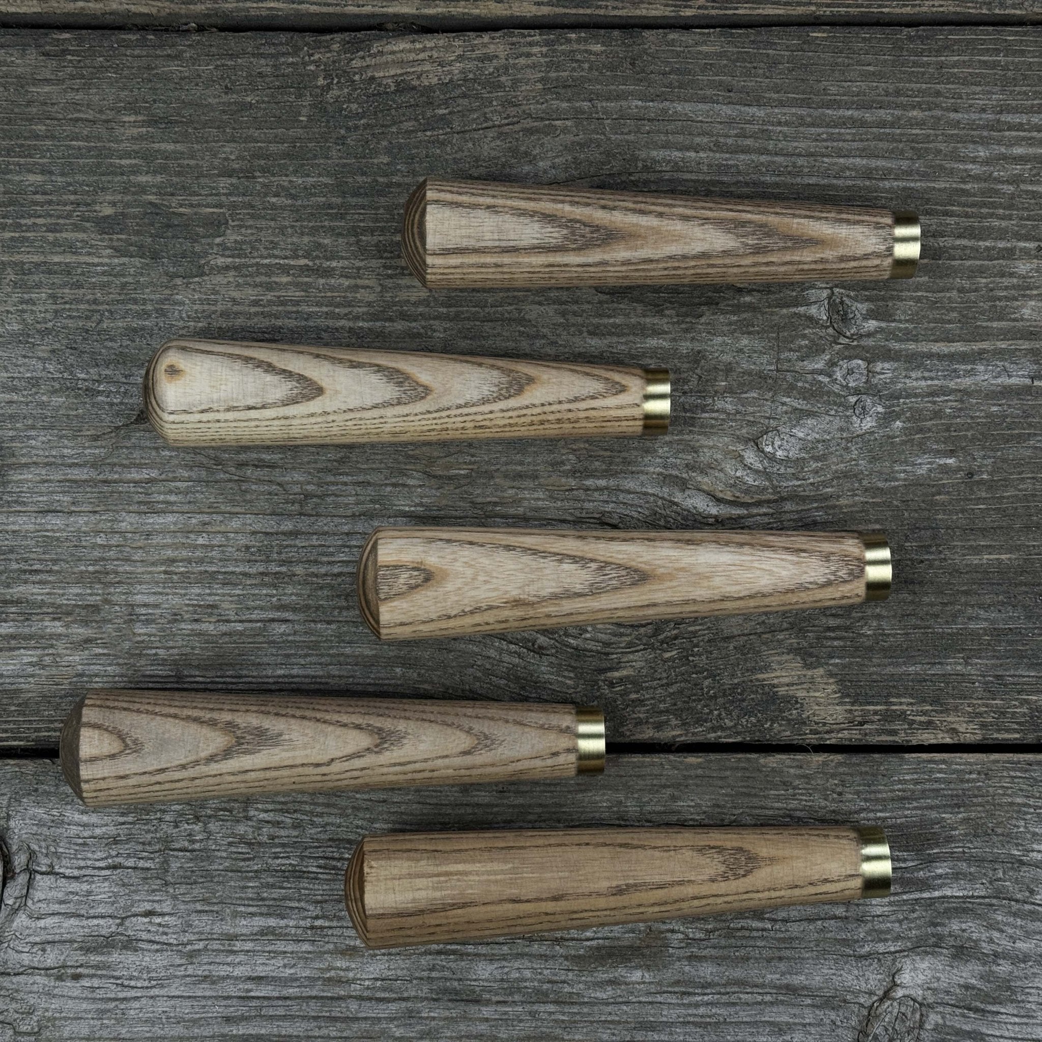 Set of 5 Tapered Ash Wood Handles with Brass Rings - Randy's LLC
