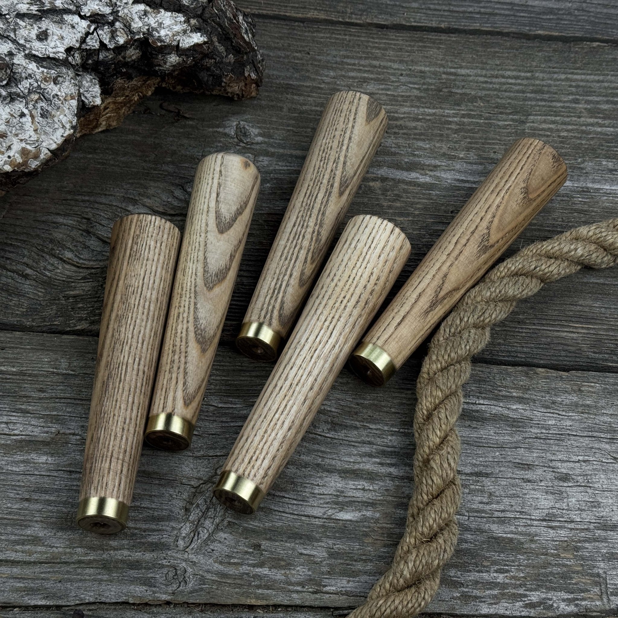 Set of 5 Tapered Ash Wood Handles with Brass Rings - Randy's LLC